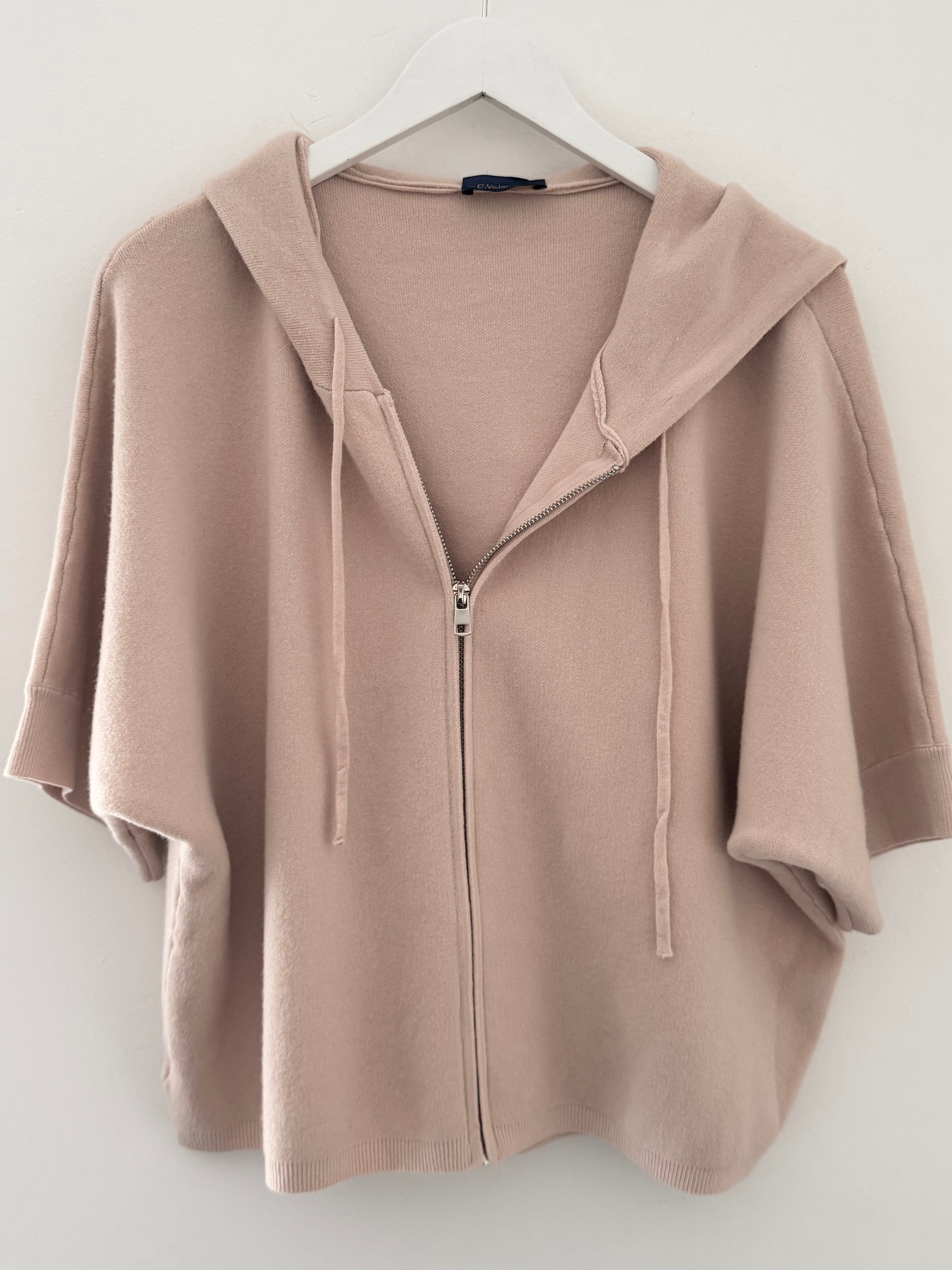 Soft Hooded Zipped Knit in Pink