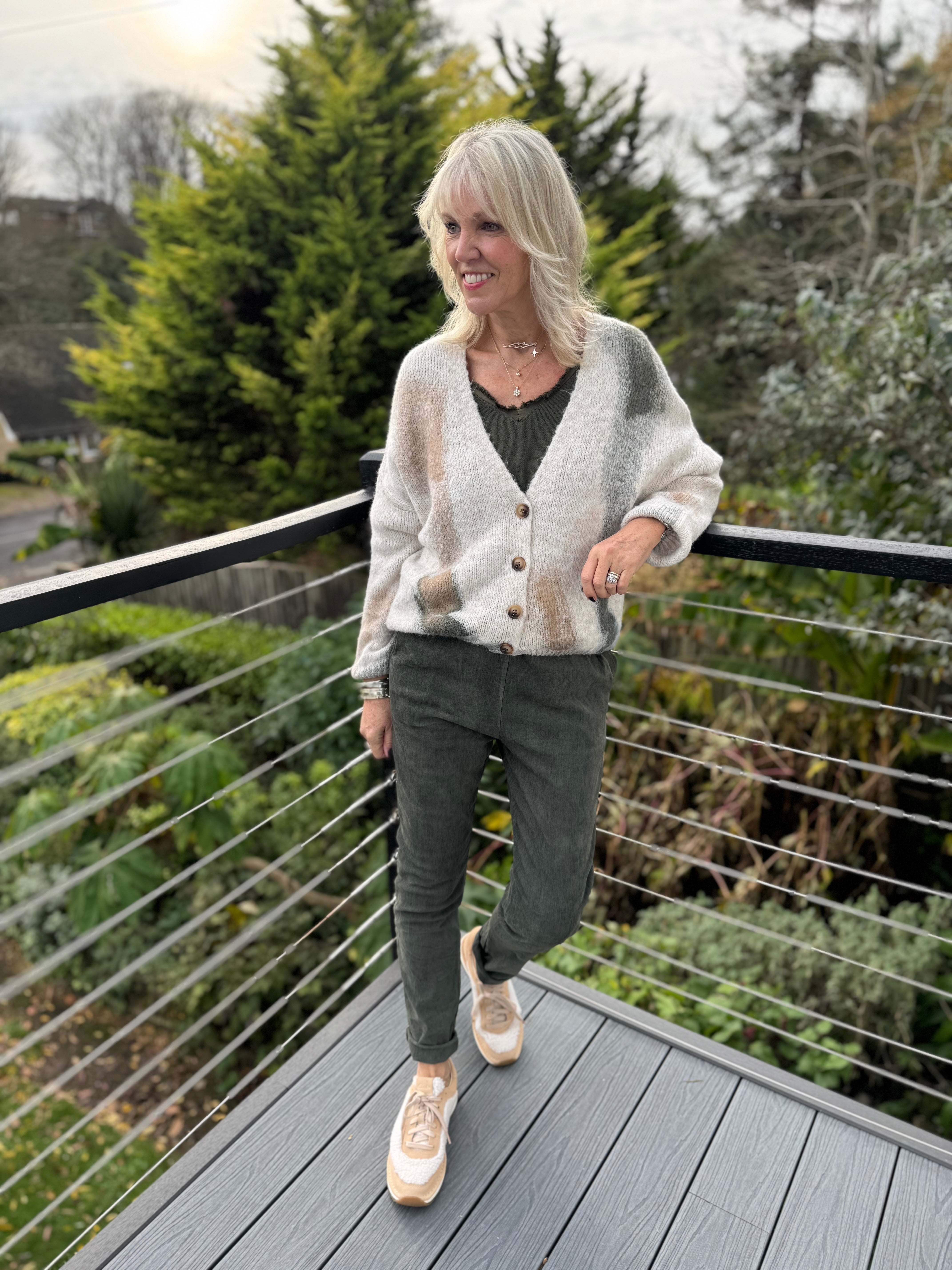 Brushstroke Boyfriend Cardi in Khaki & Tan