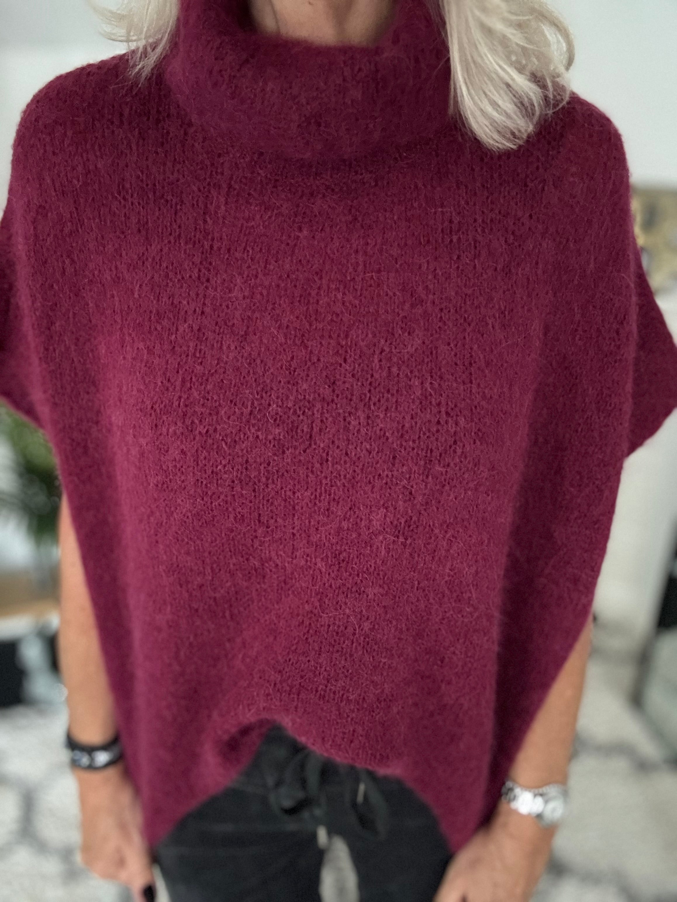 Alpaca Roll Neck Tank in Wine