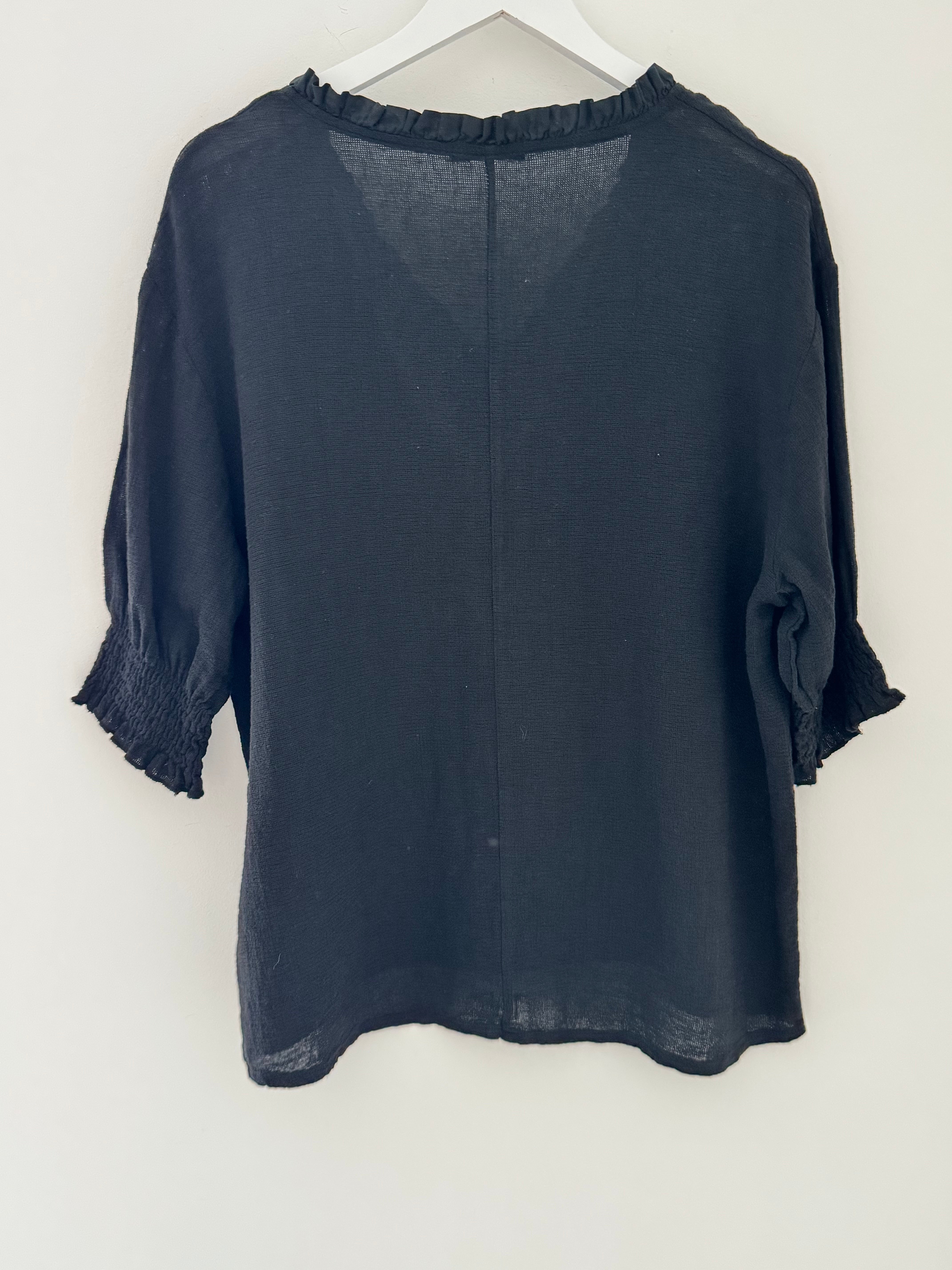 Linen & Cotton Top in Black