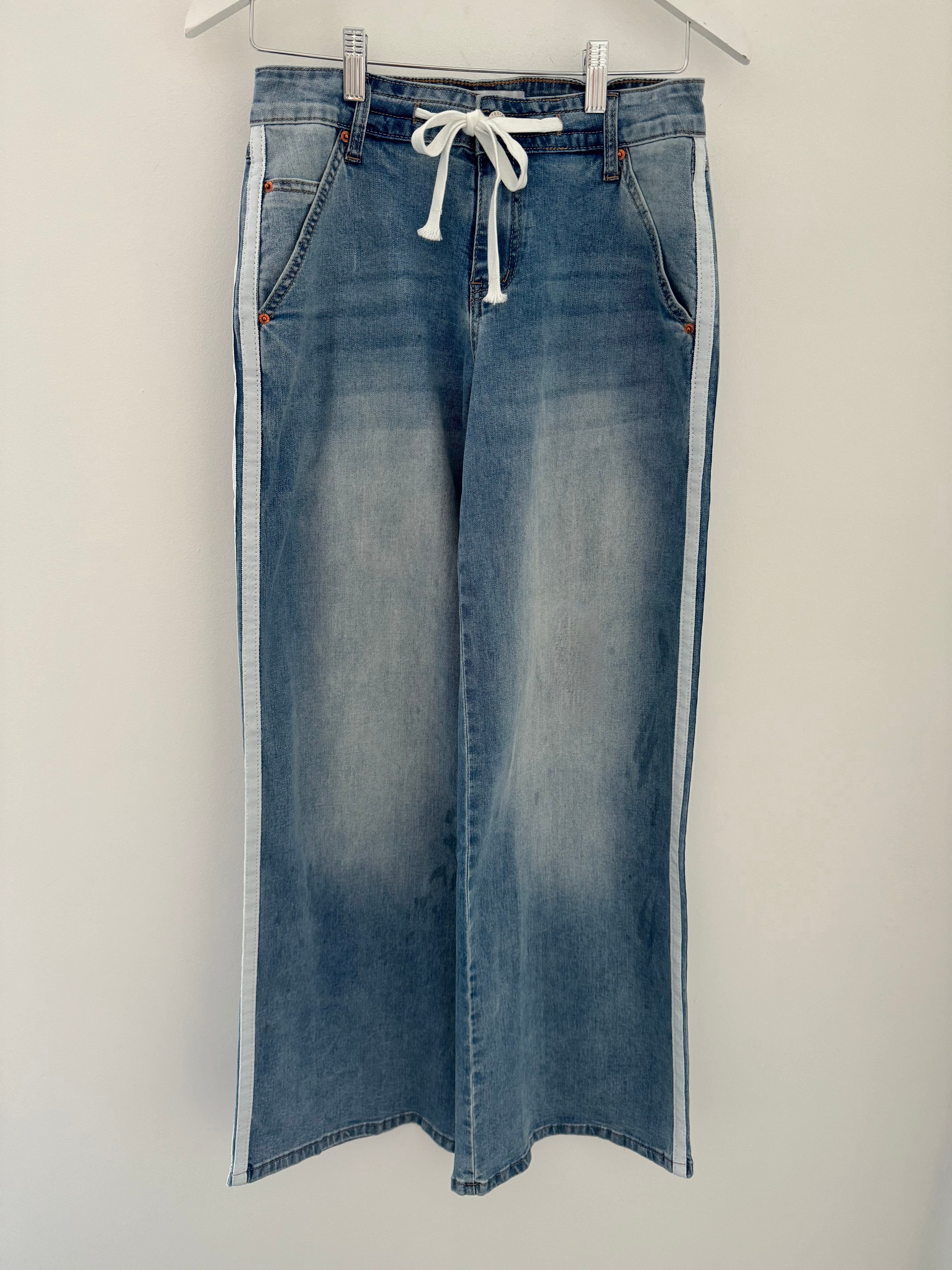 Soft Flared Jeans with Side Stripes in Light Denim