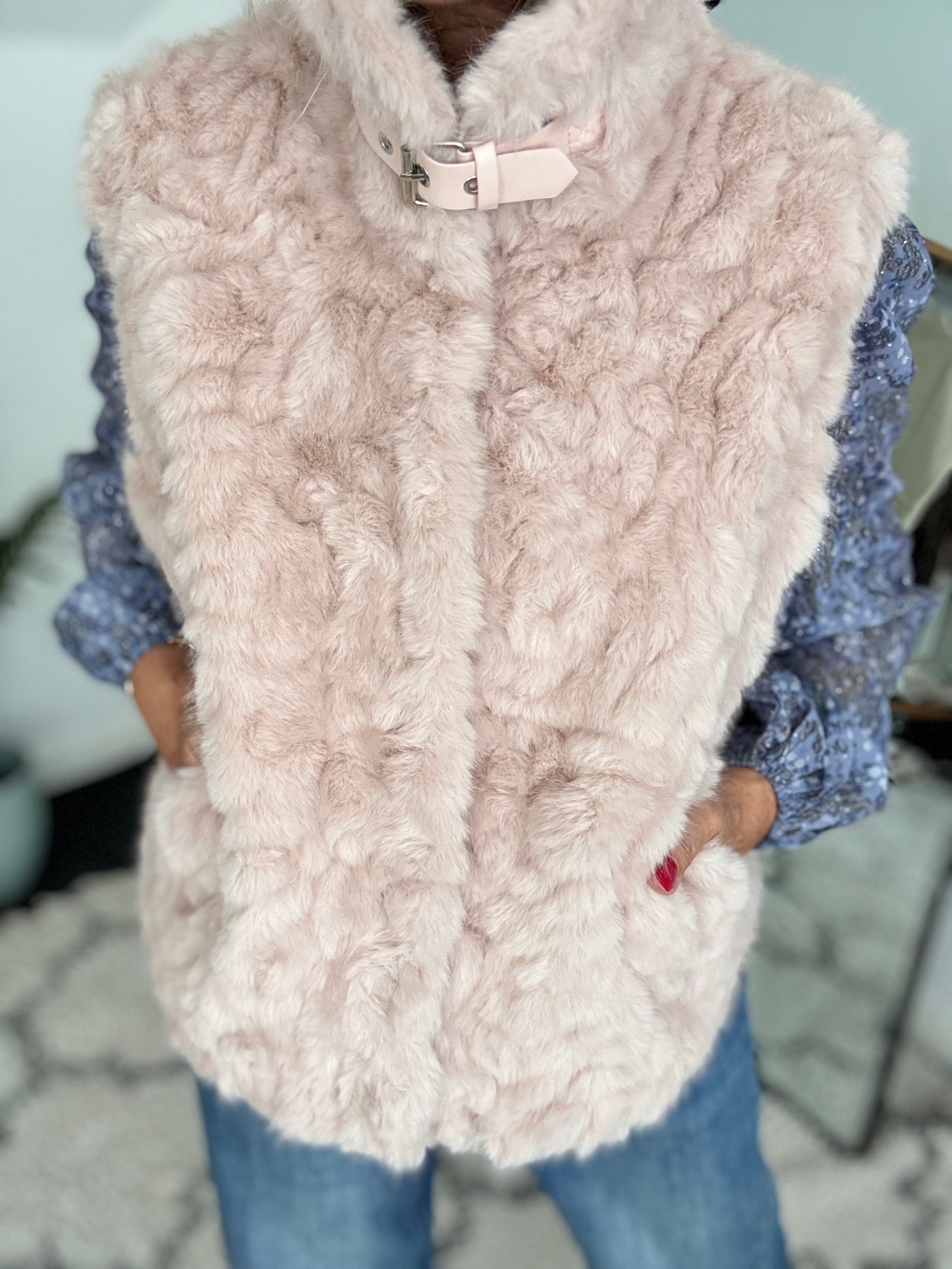 Designer Faux Fur Gilet in Blush