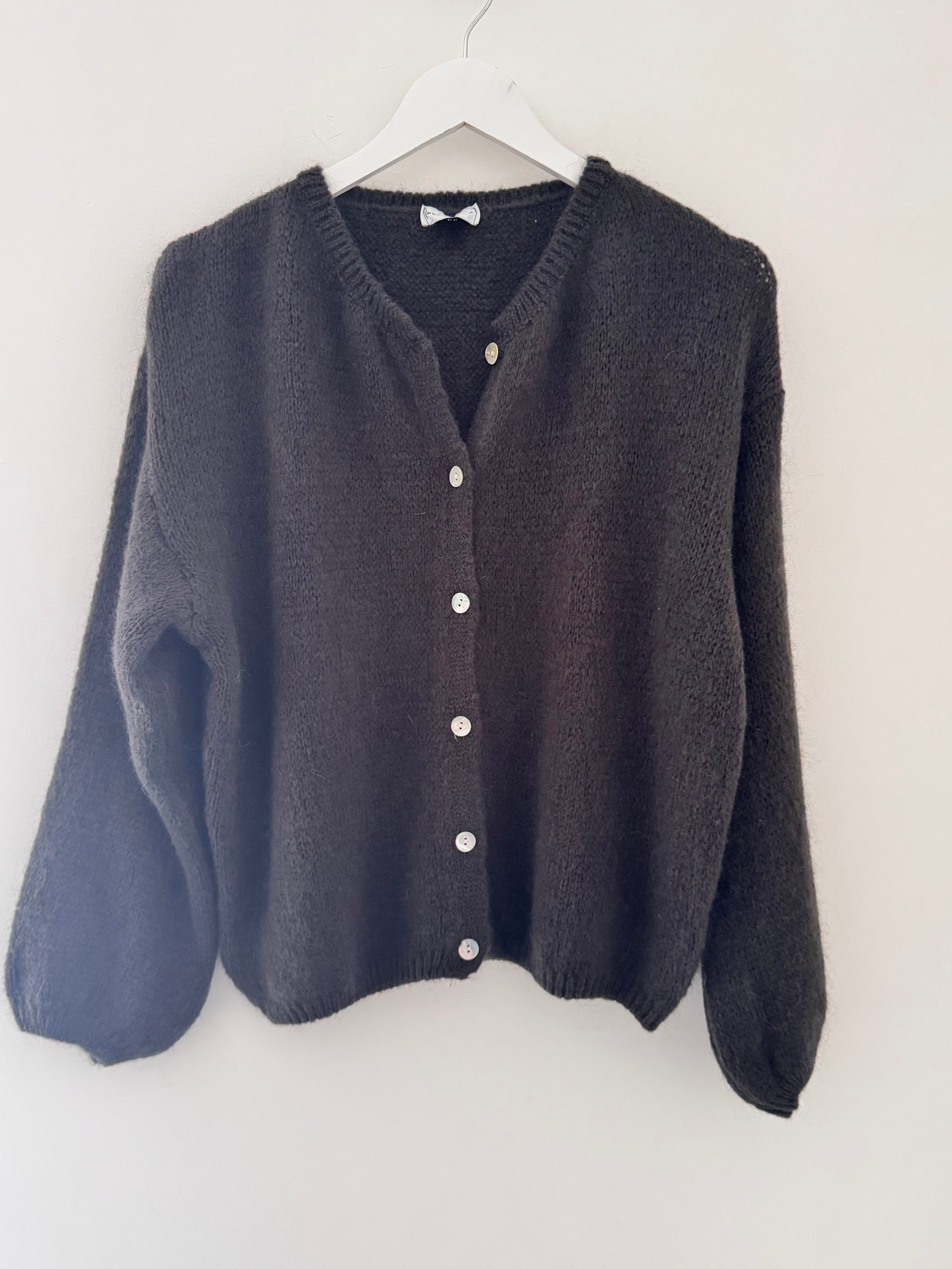 Mohair Buttoned Cardi in Deep Cocoa
