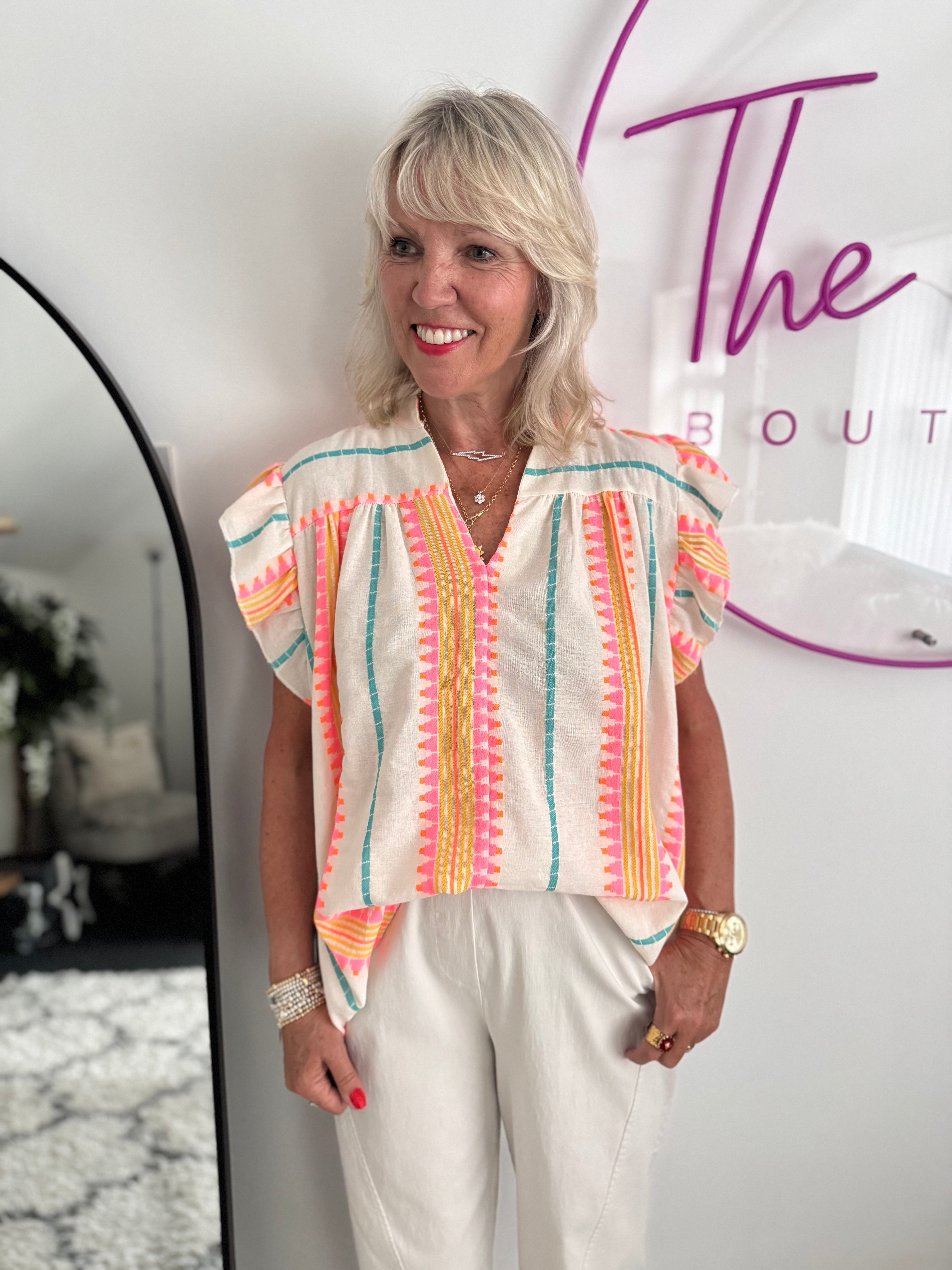 Embroidered Top in Pink & Neon