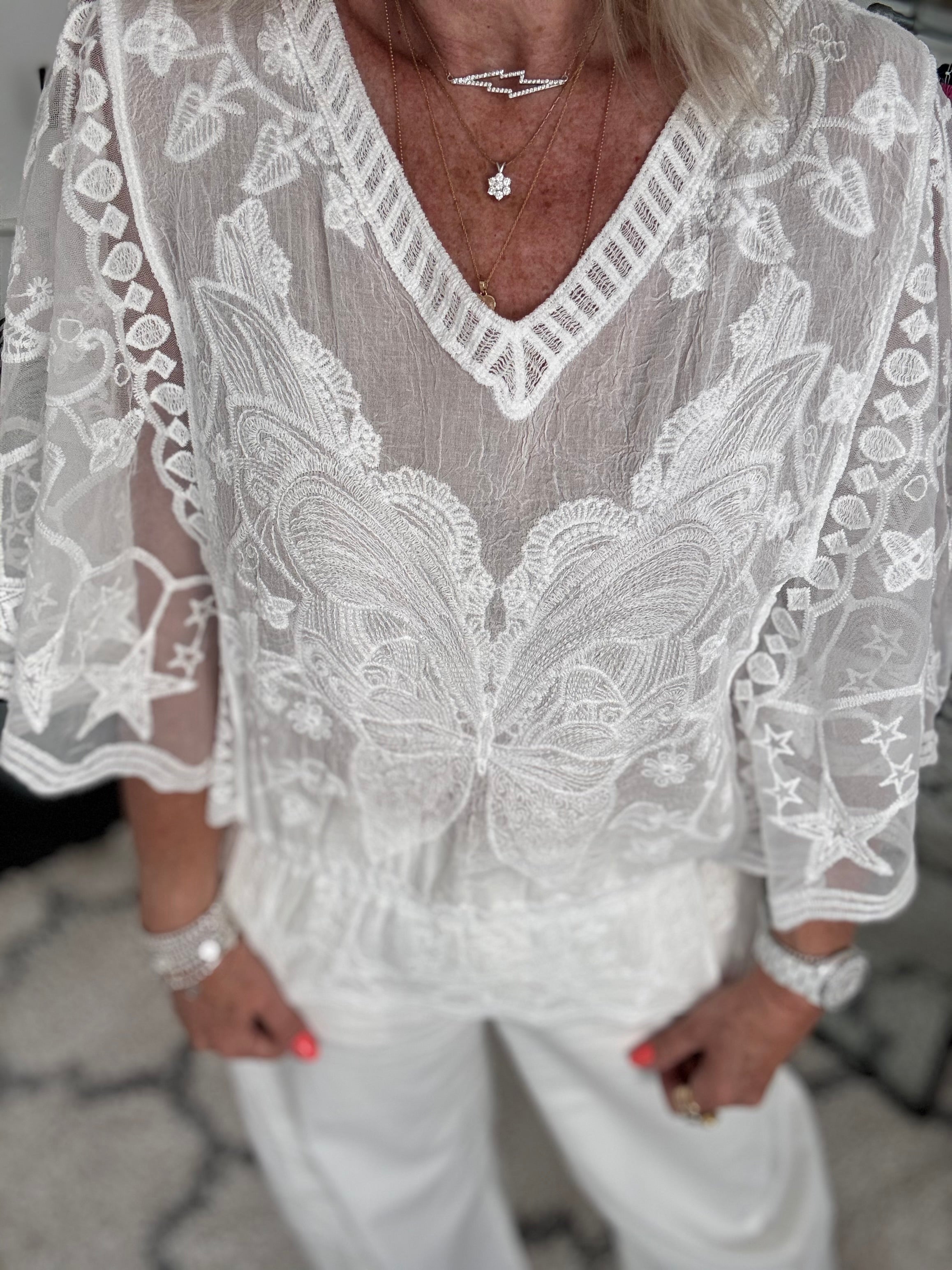 Lace Butterfly & Star Top in White
