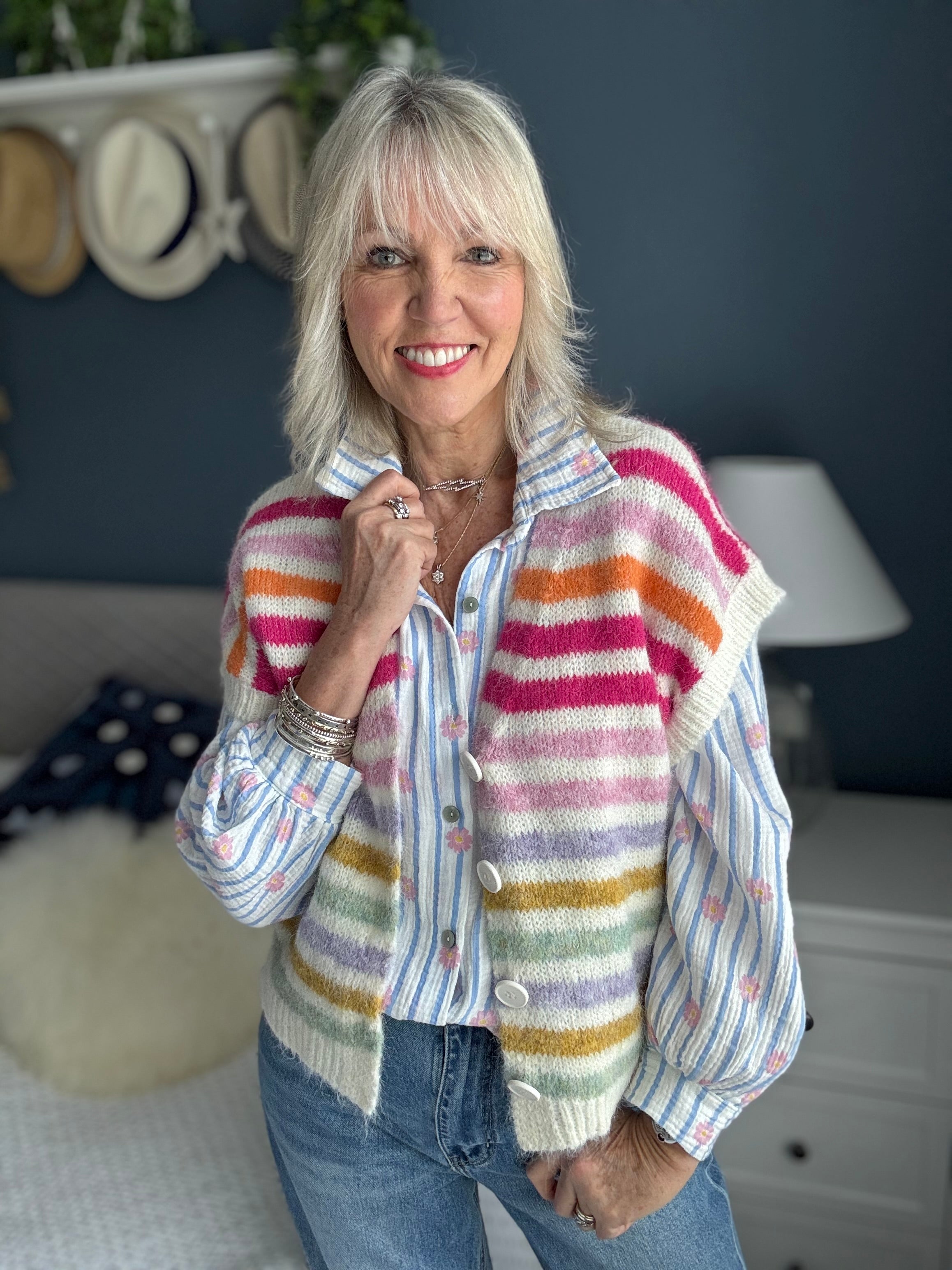 Stripe Button Tank in Multi Colours