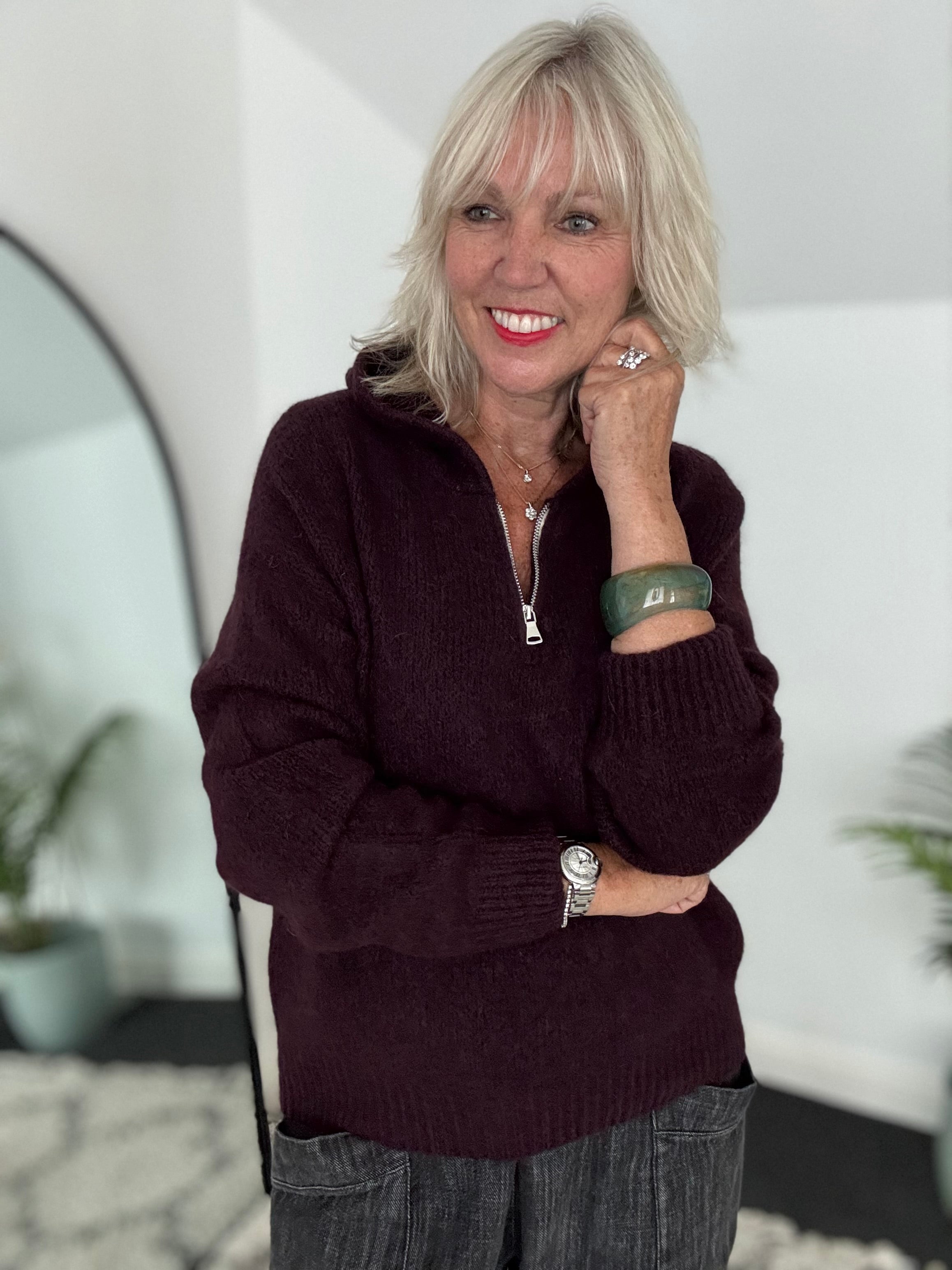 Hooded Mohair Jumper in Deep Plum