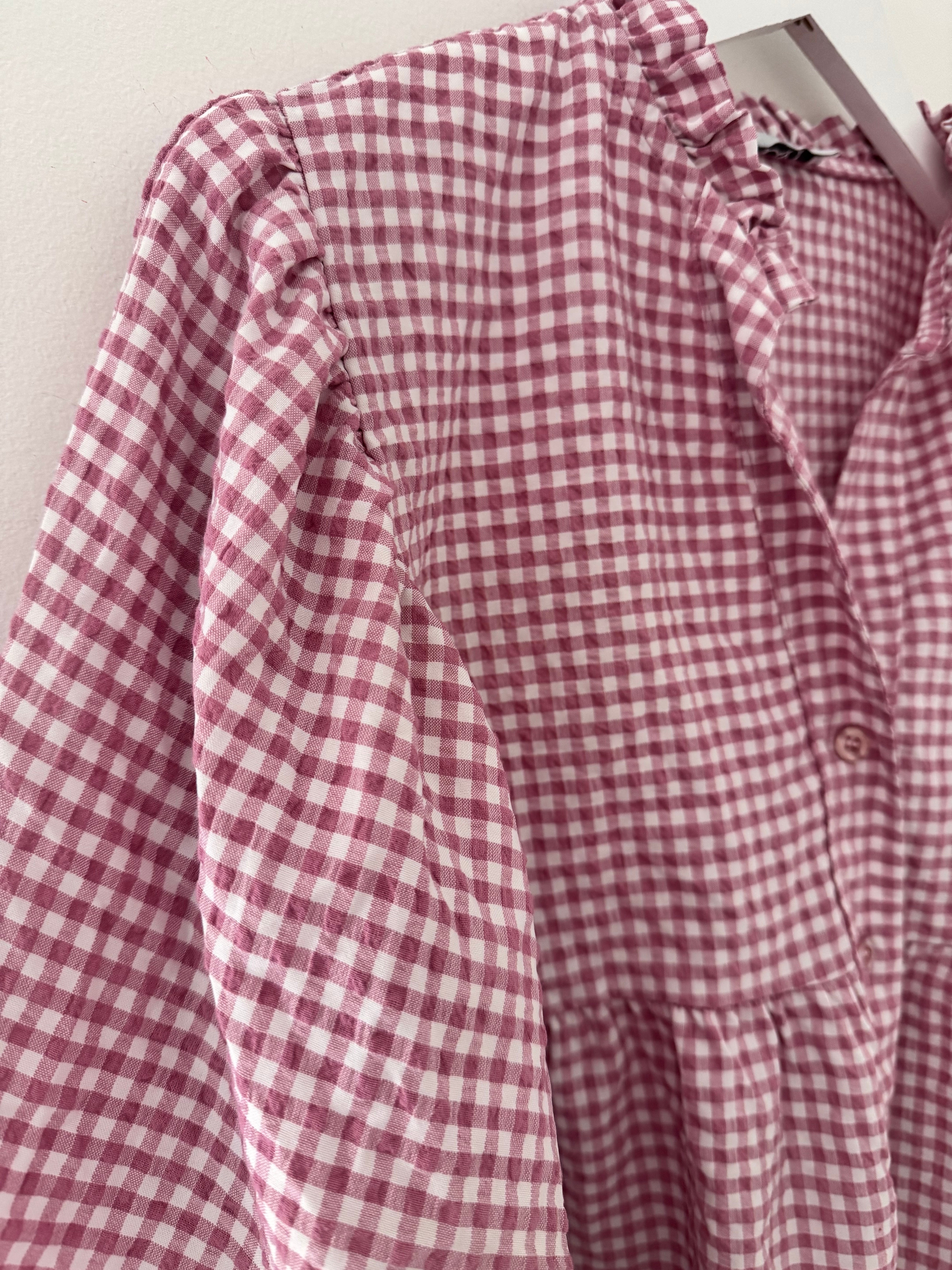 Gingham Seersucker Blouse in Rose Pink