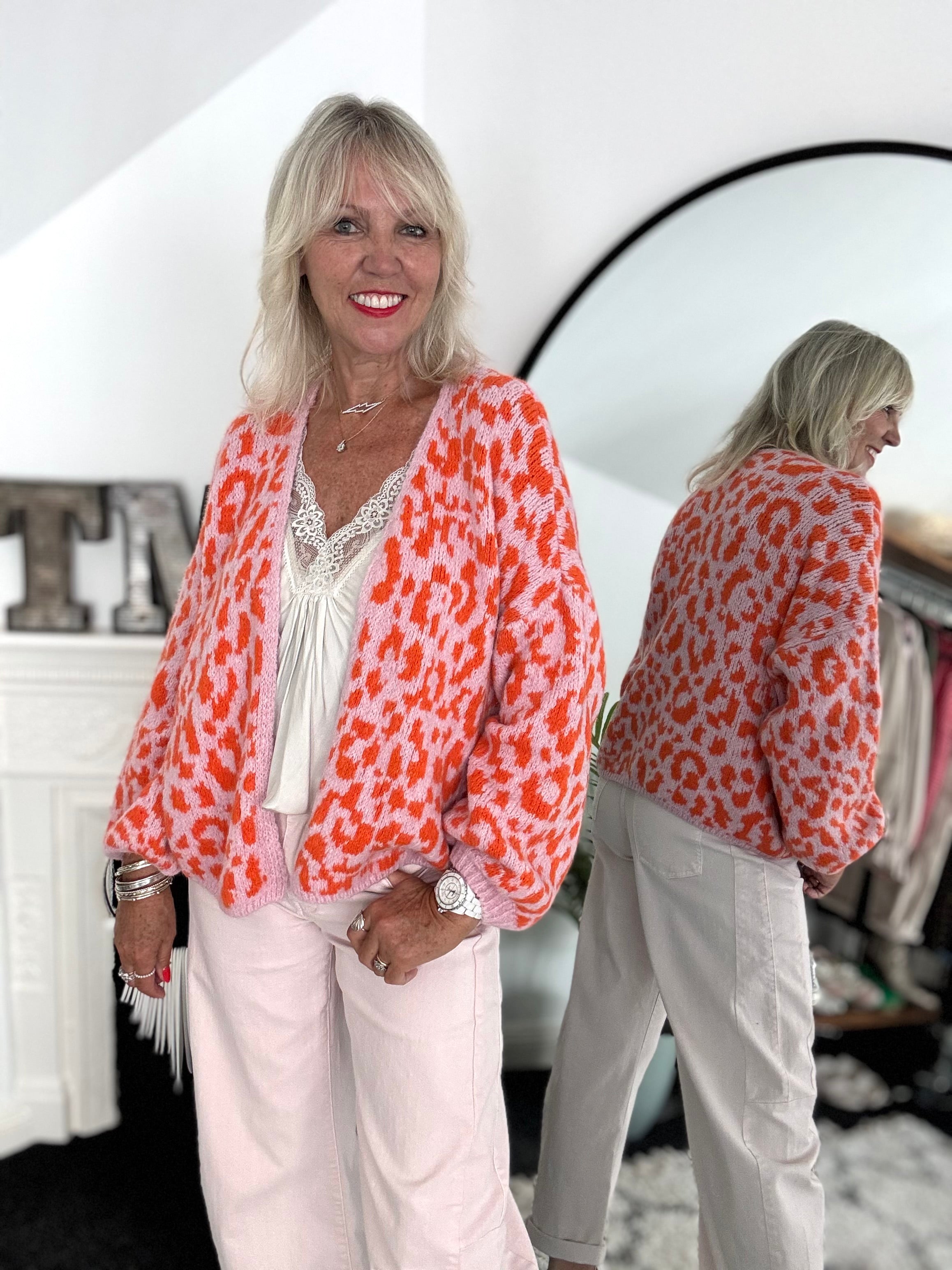 Soft Cardi in Pink & Orange Leopard