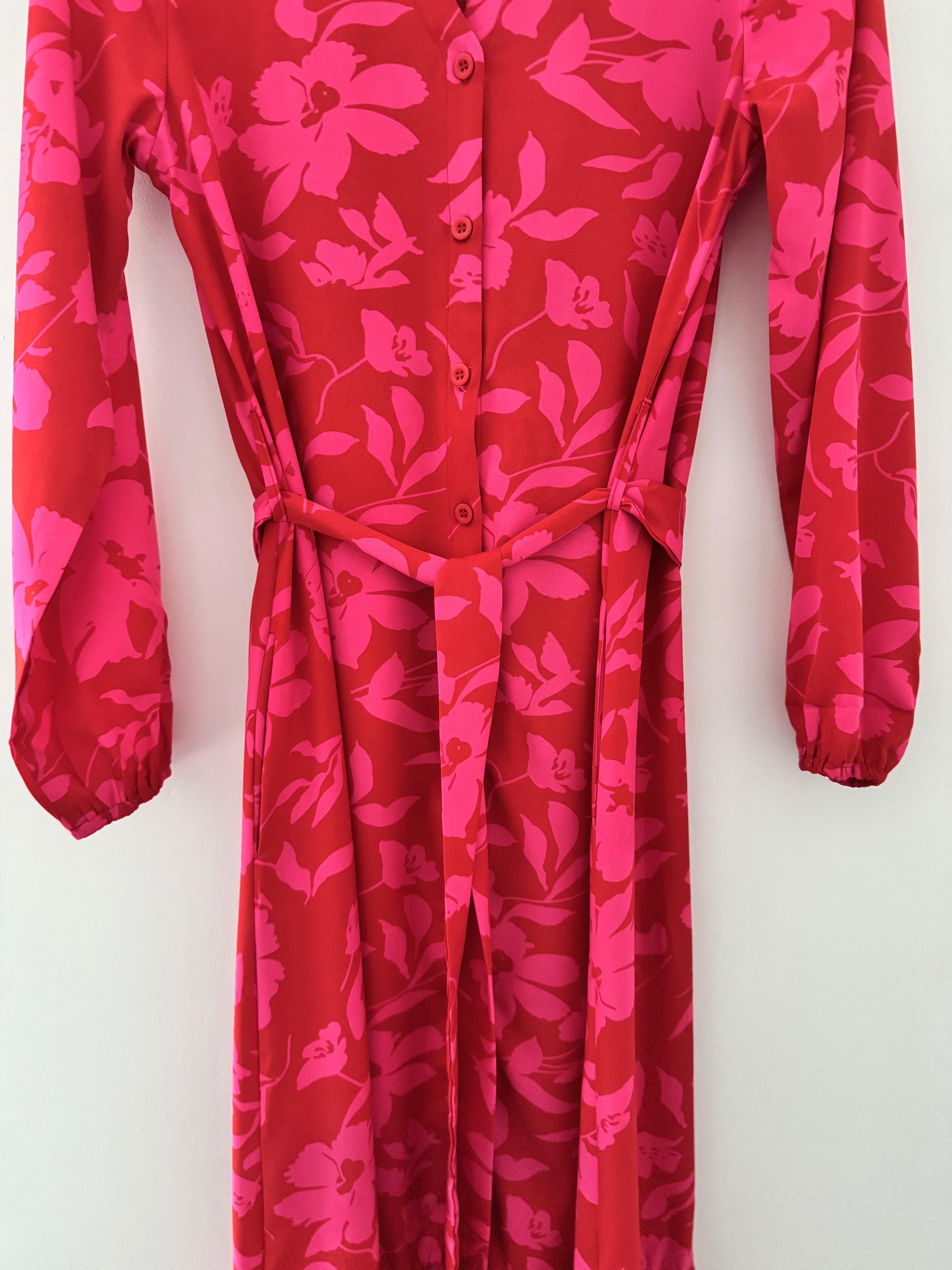 Premium Tropical Print Dress in Red & Pink