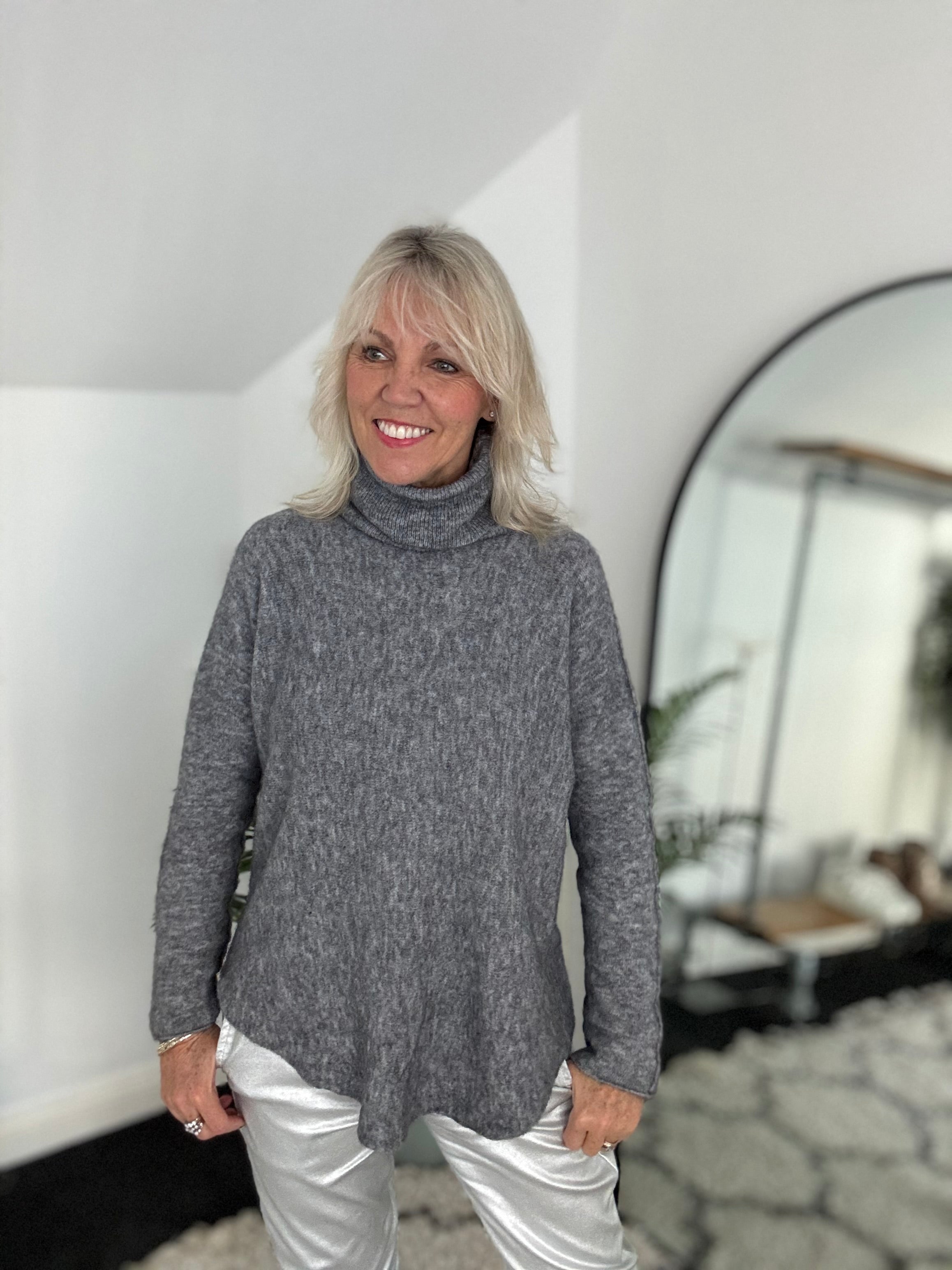 Simple Roll Neck Jumper in Grey