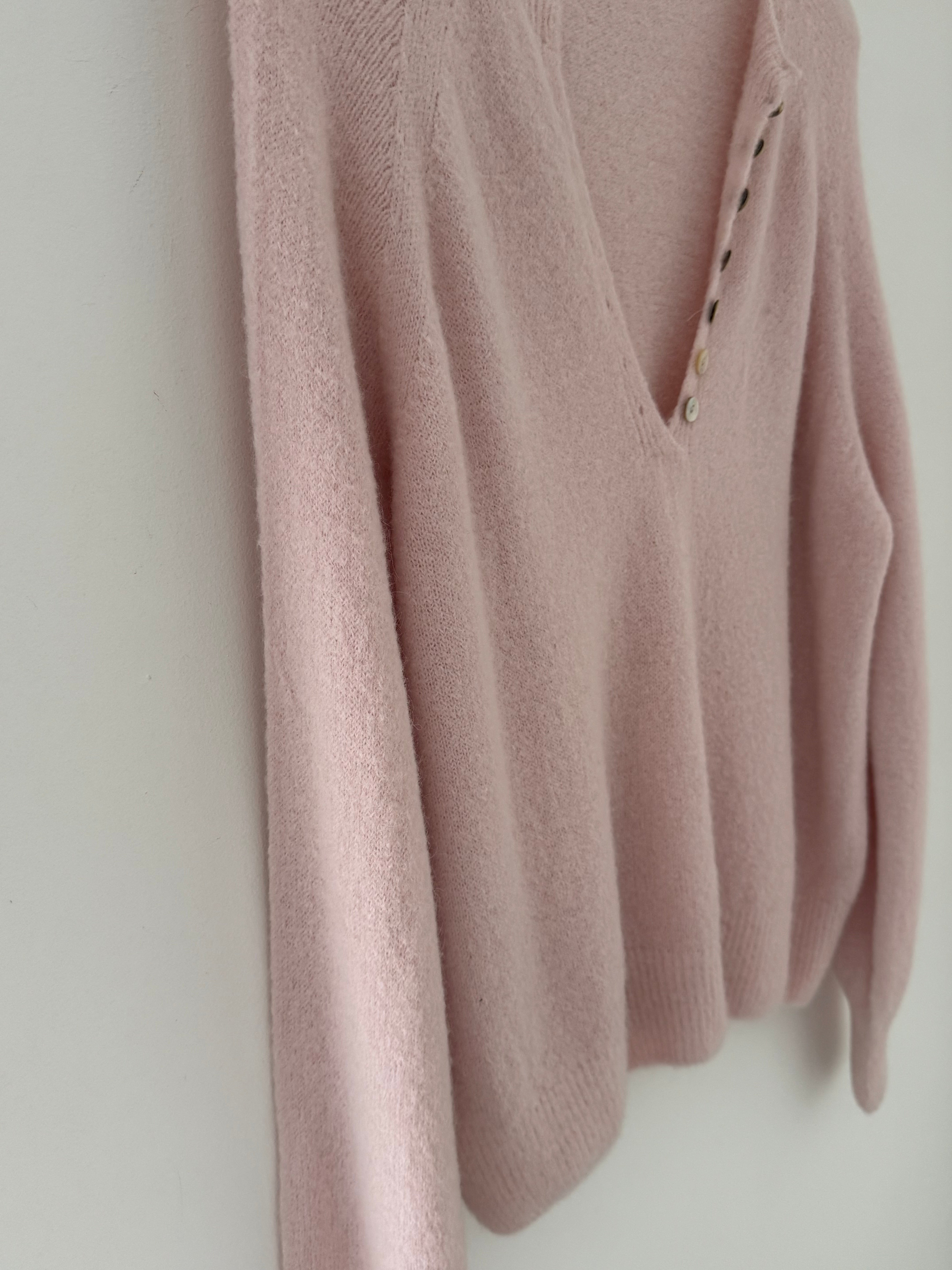 Softie Jumper with Button Neck in Soft Pink