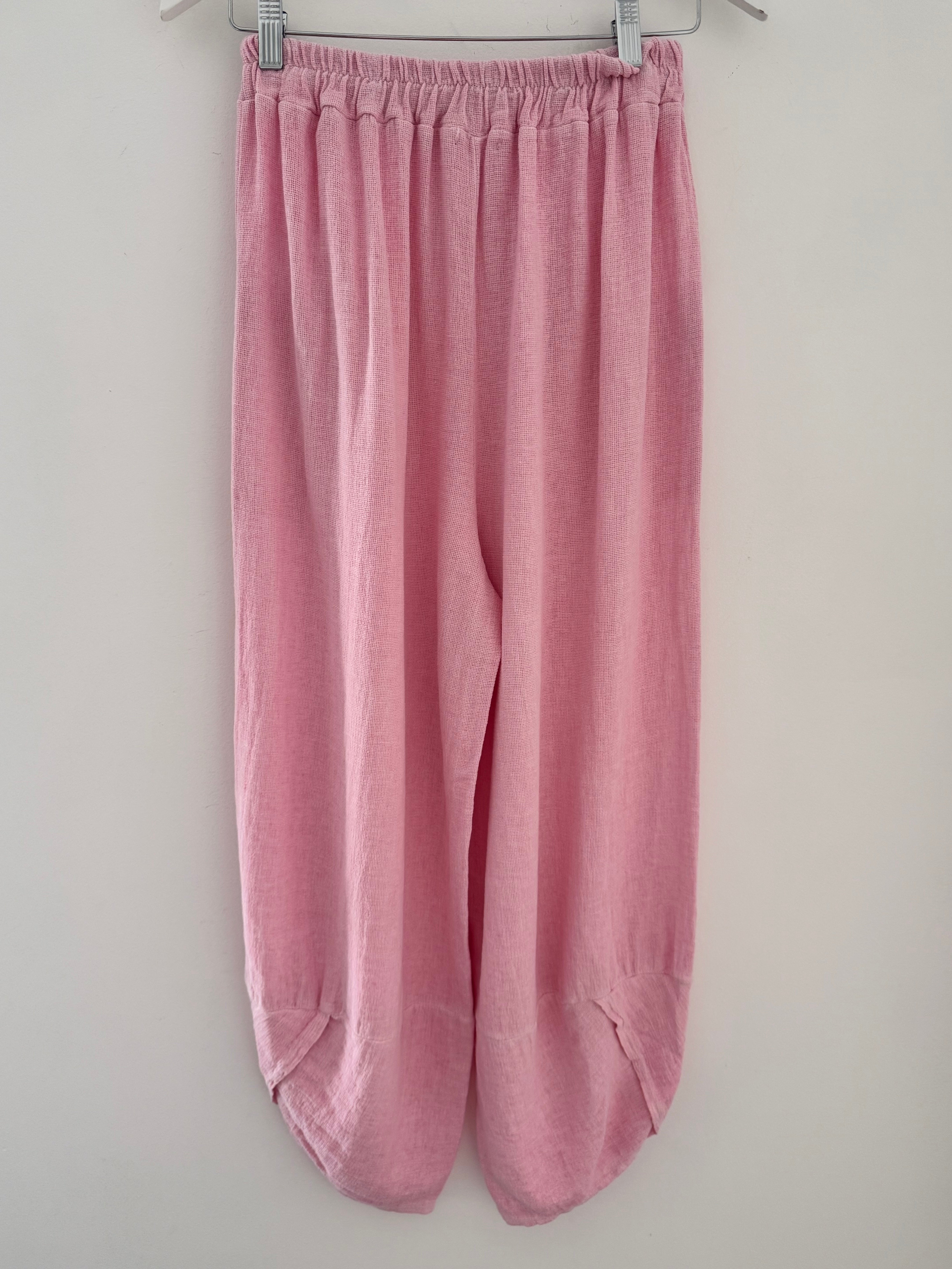 Linen & Cotton Barrel Trousers in Baby Pink