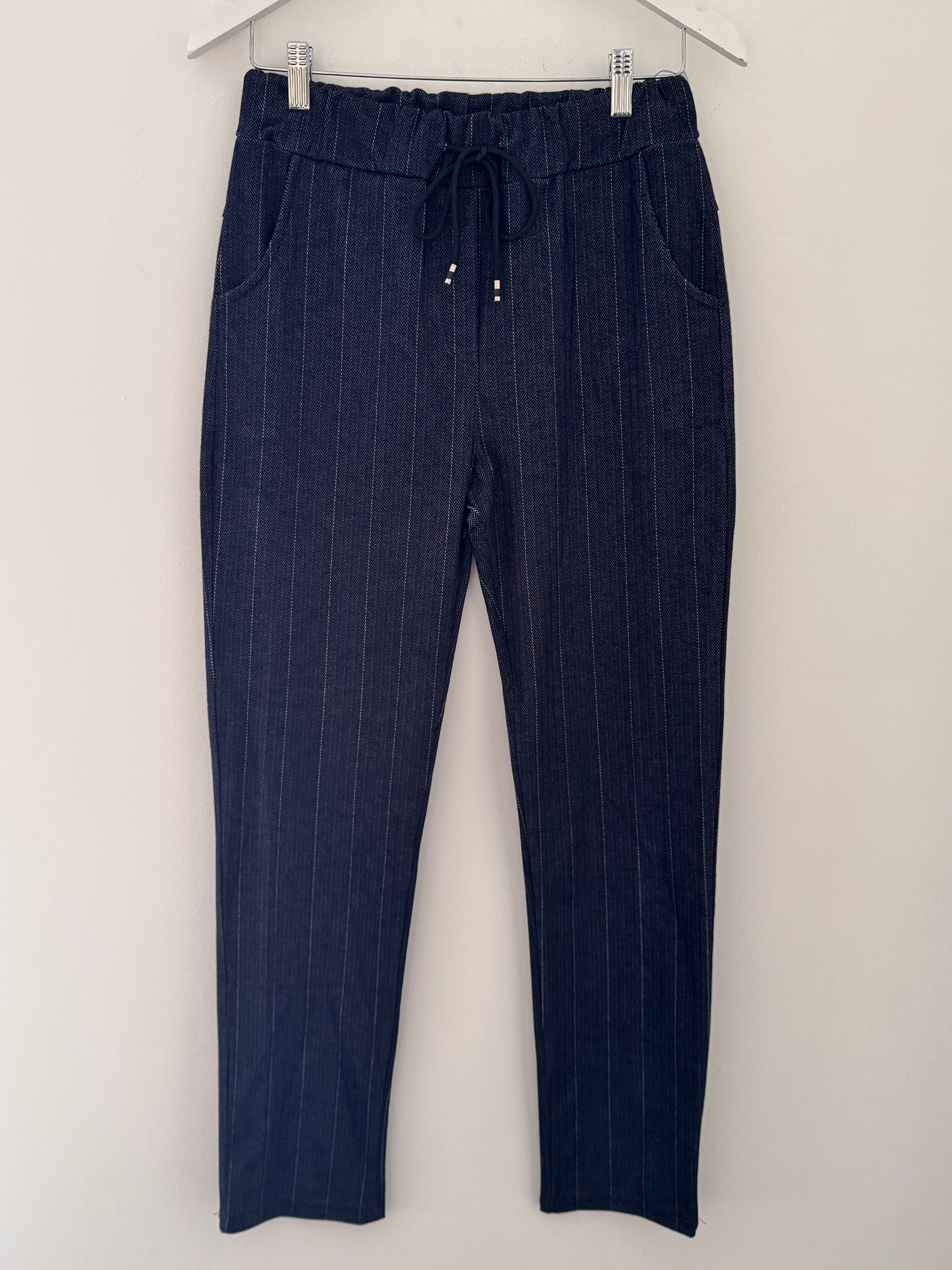 Pinstripe & Herringbone Stretch Joggers in Ink