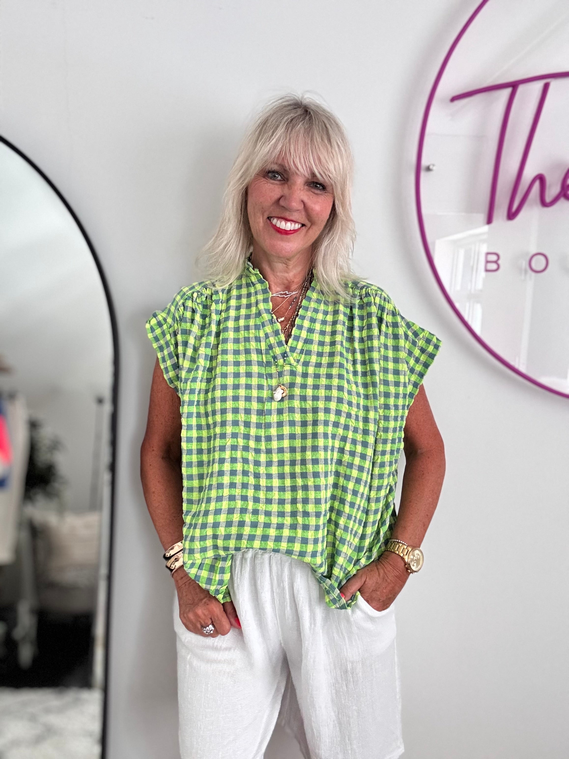 Check Top in Neon Citrus
