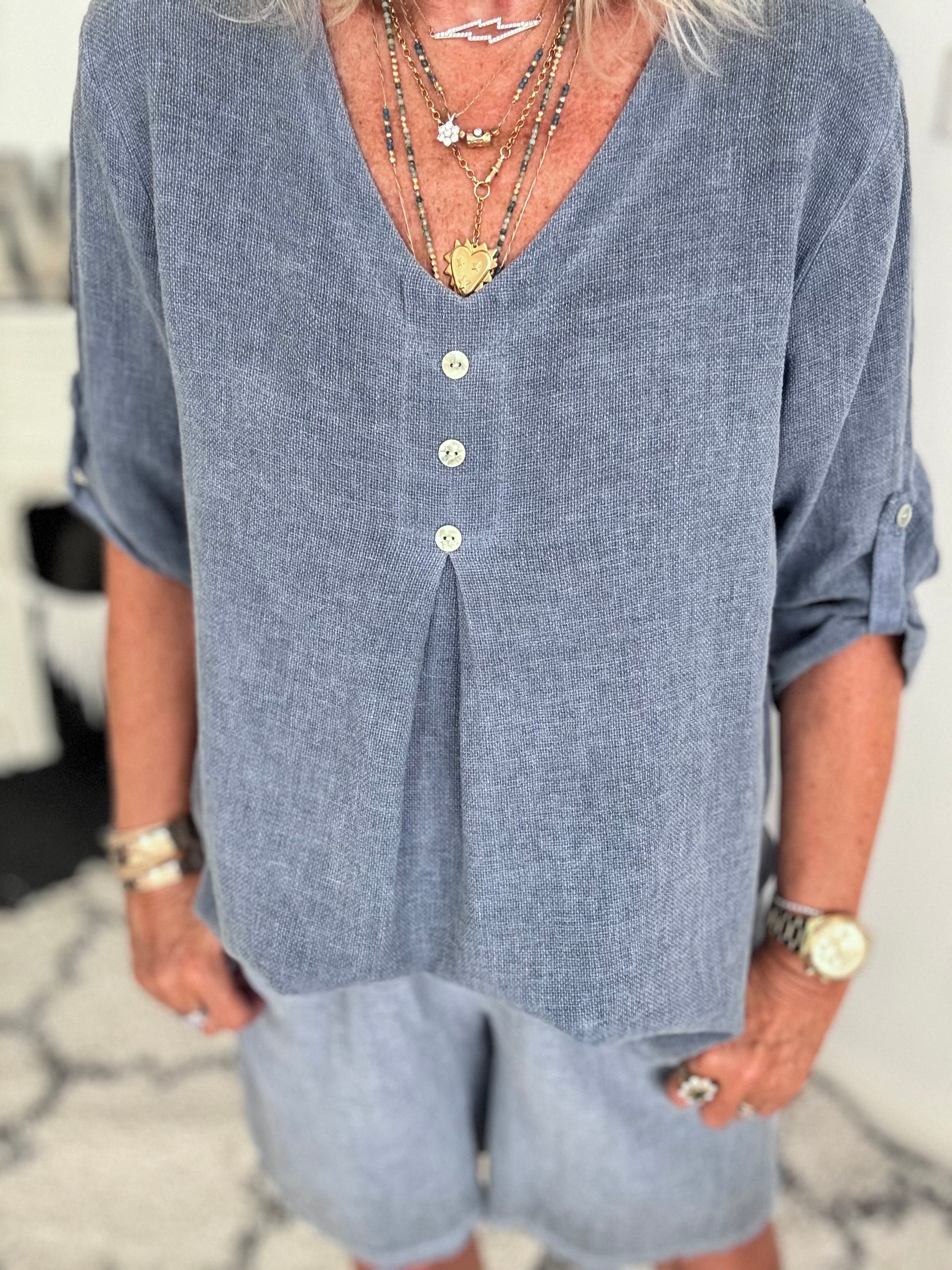 Linen & Cotton Shirt in Denim
