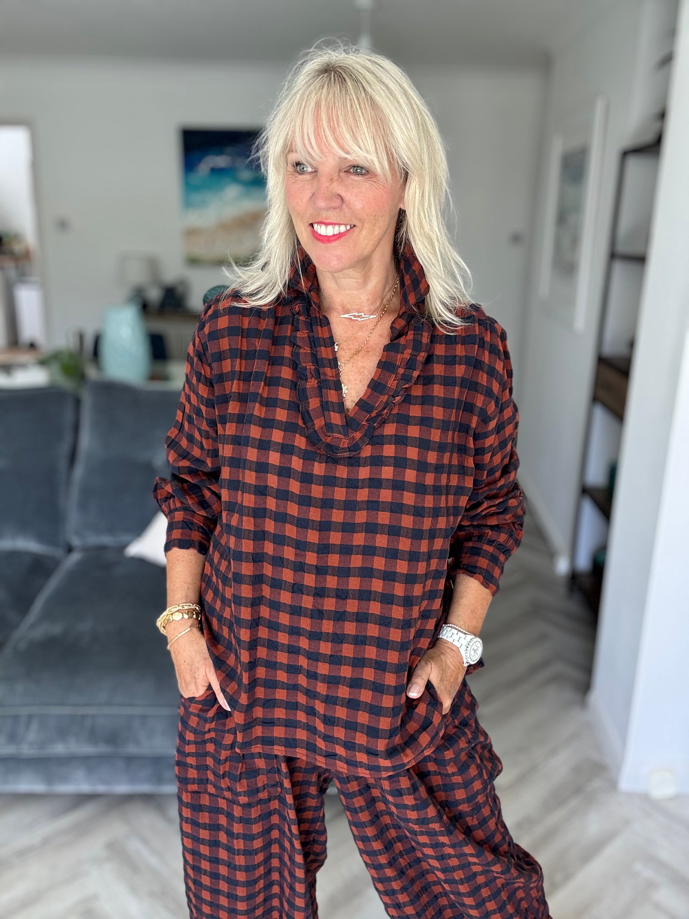 Check Shirt in Rust & Navy