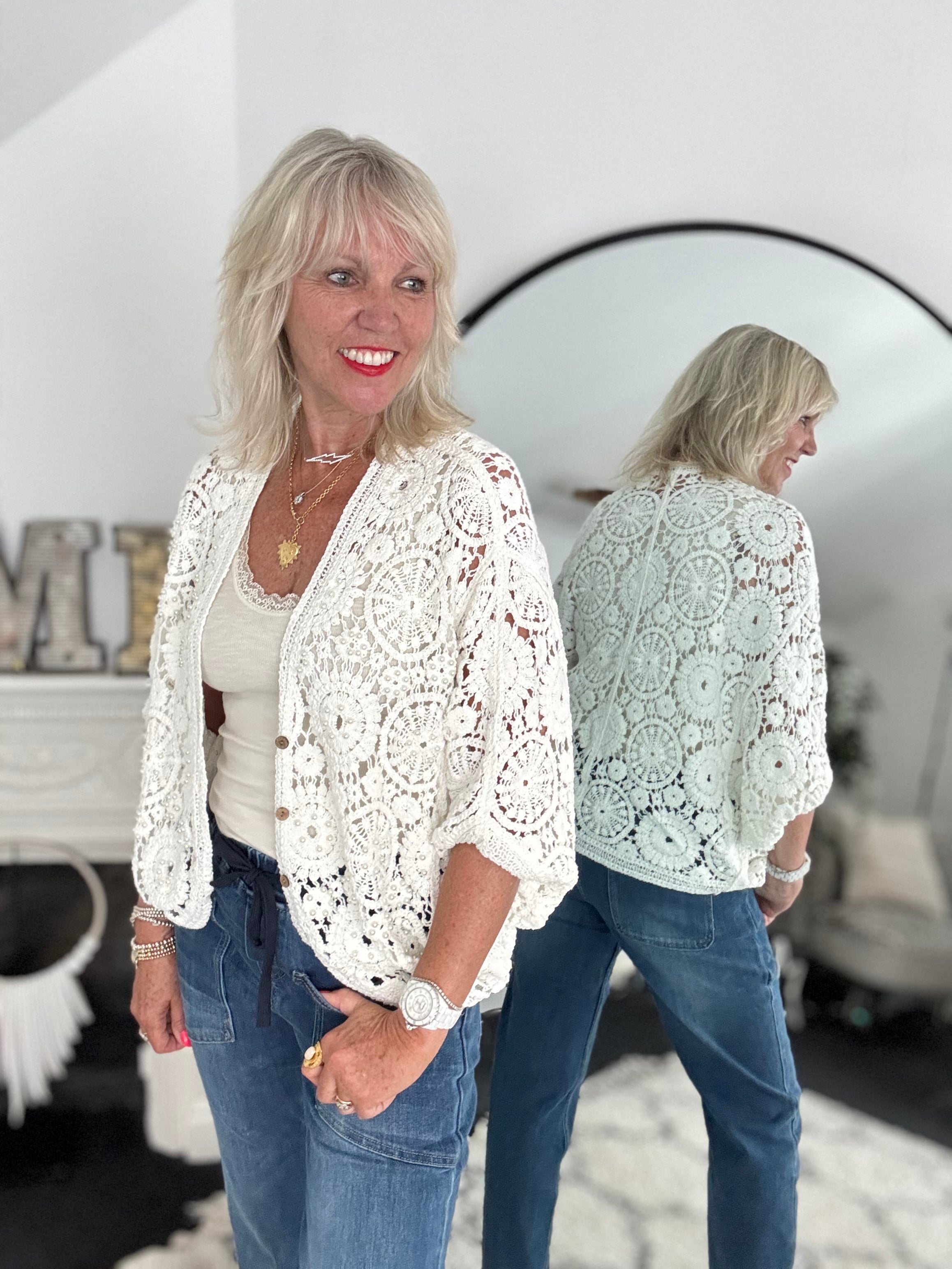 Batwing Crochet Cardigan in Ivory