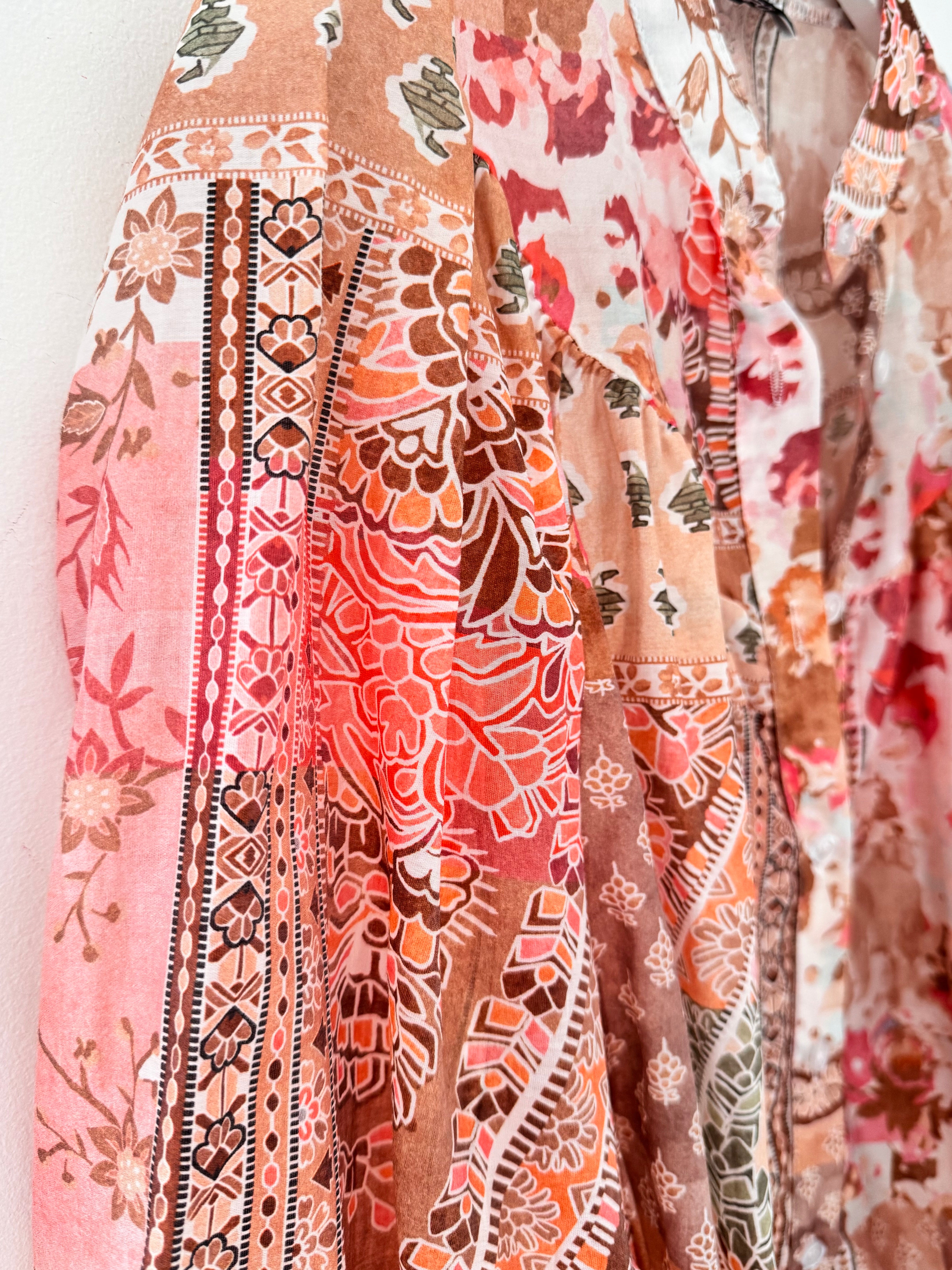 Patchwork Shirt in Coral & Pink