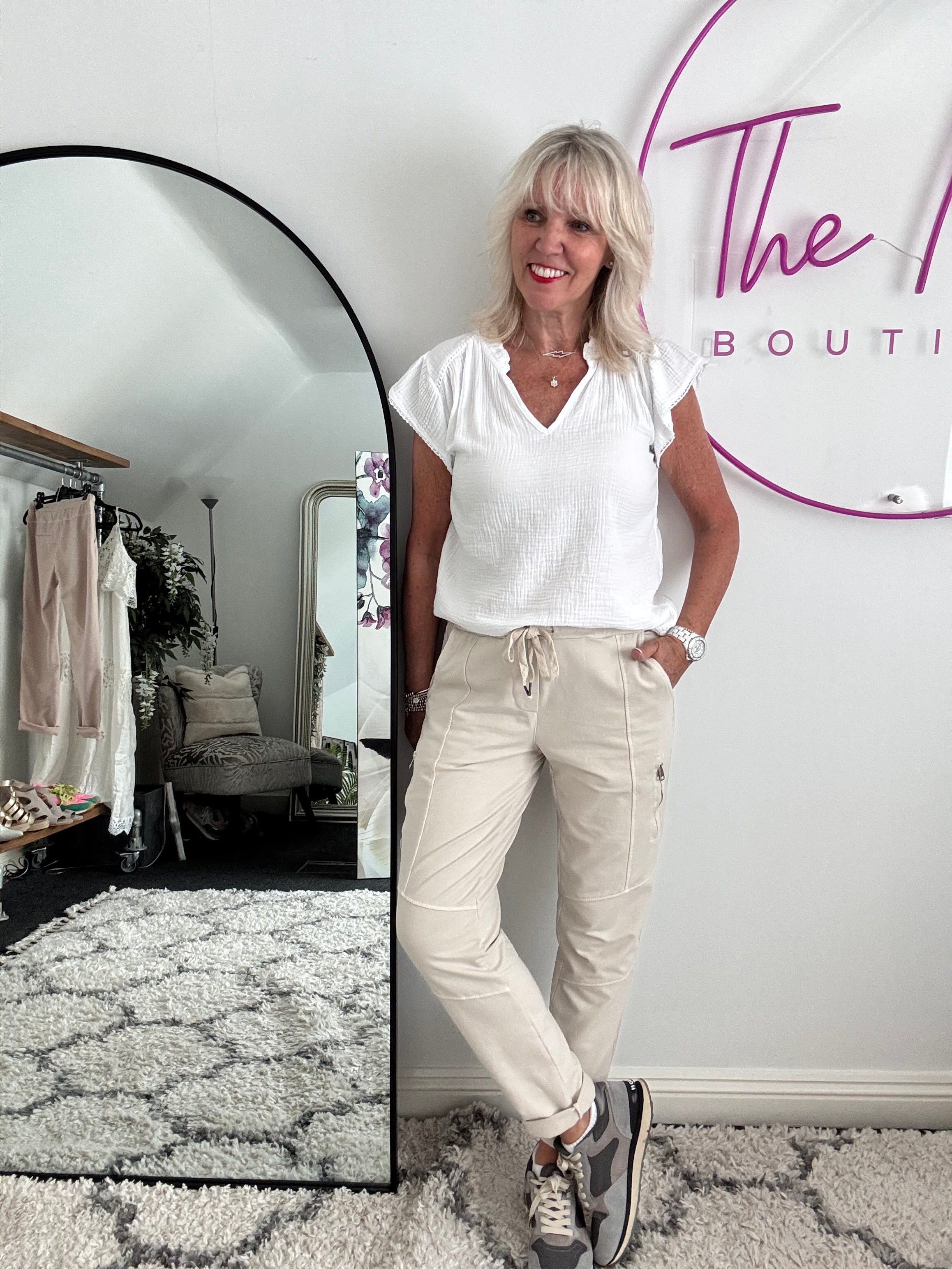 Jersey Stretch Joggers in Stone