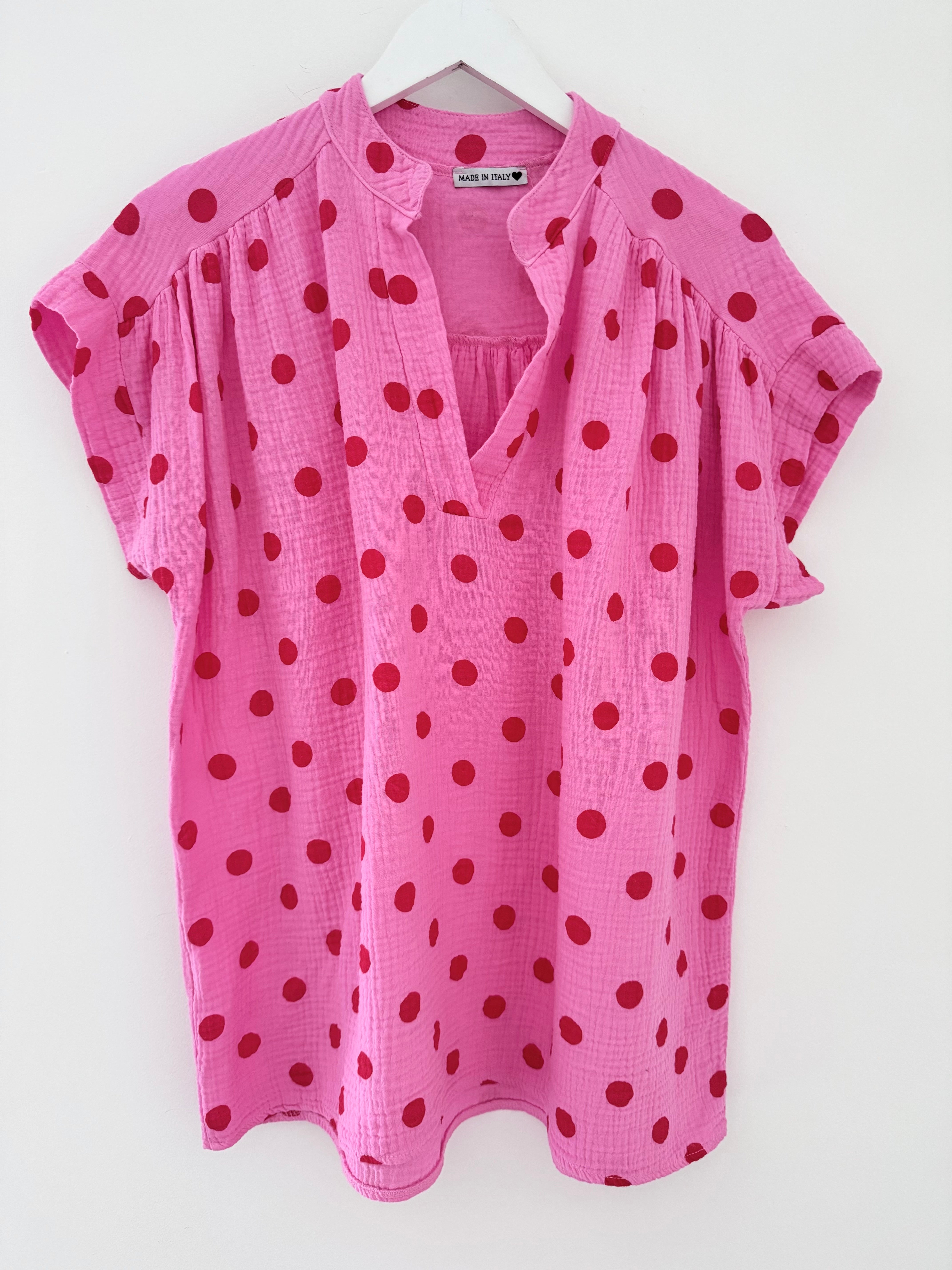 Cheesecloth Spot Top in Pink & Red