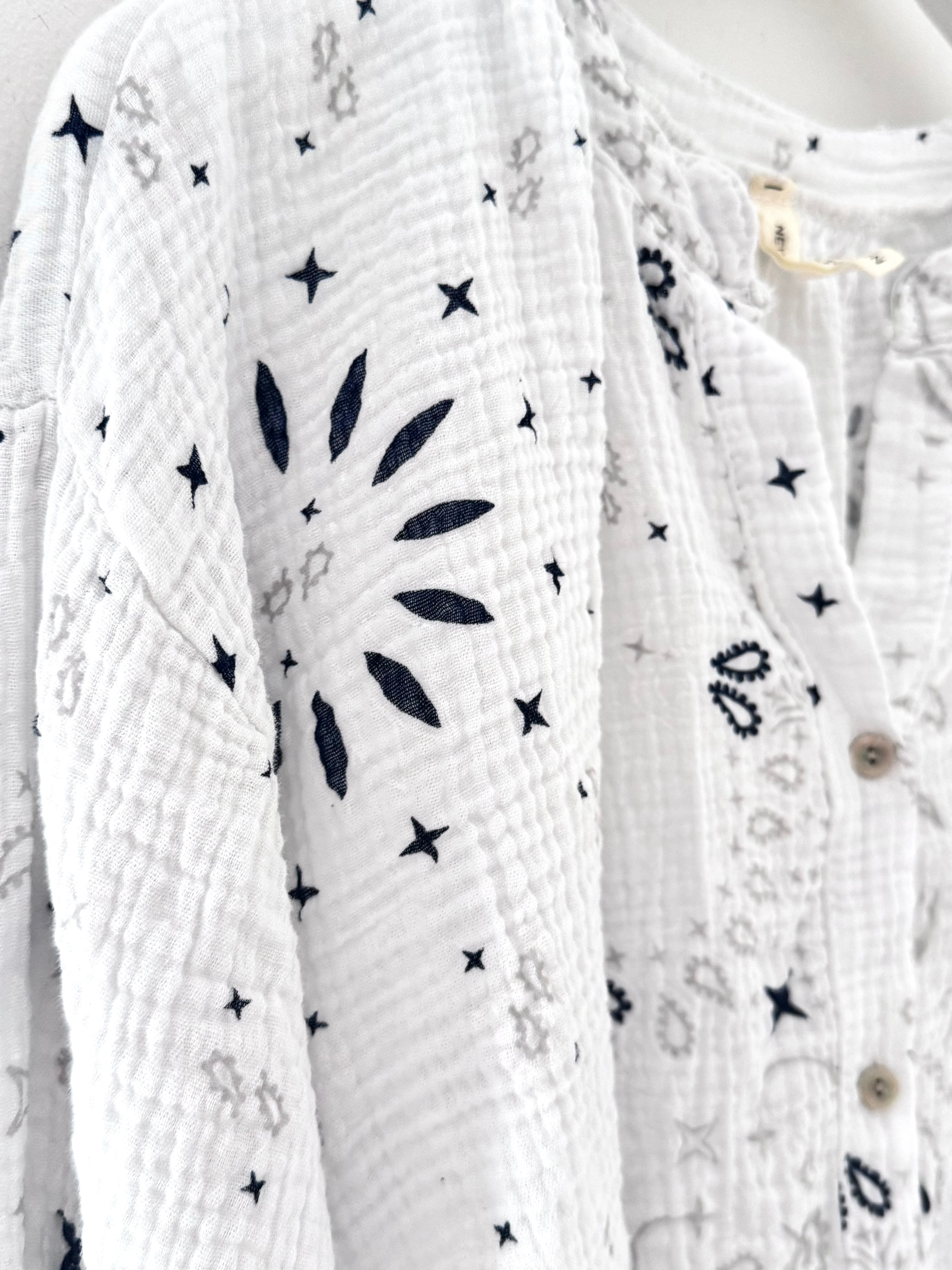 Oversized Paisley Cheesecloth Shirt in White