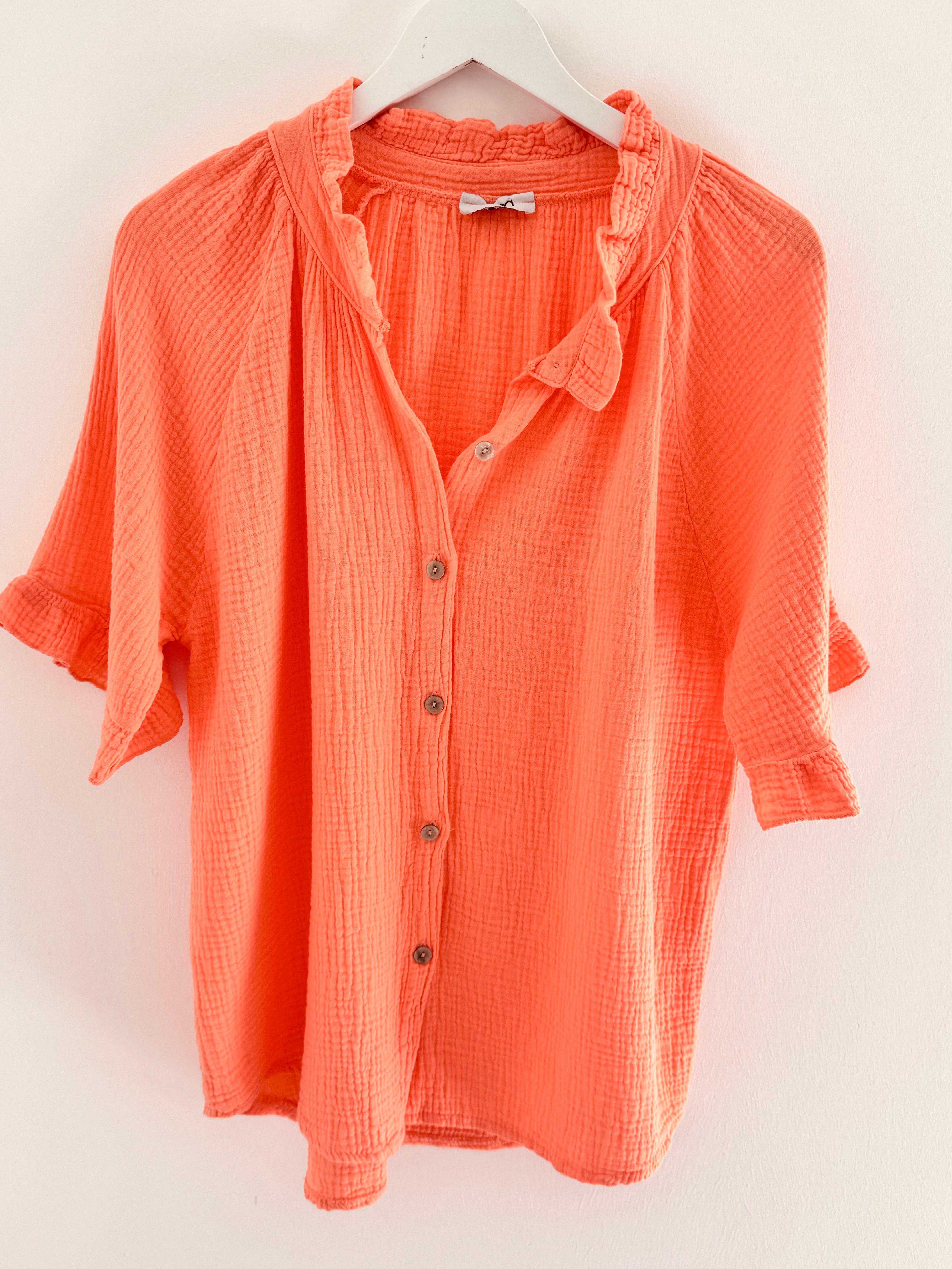 Short Sleeve Cheesecloth Shirt in Tangerine