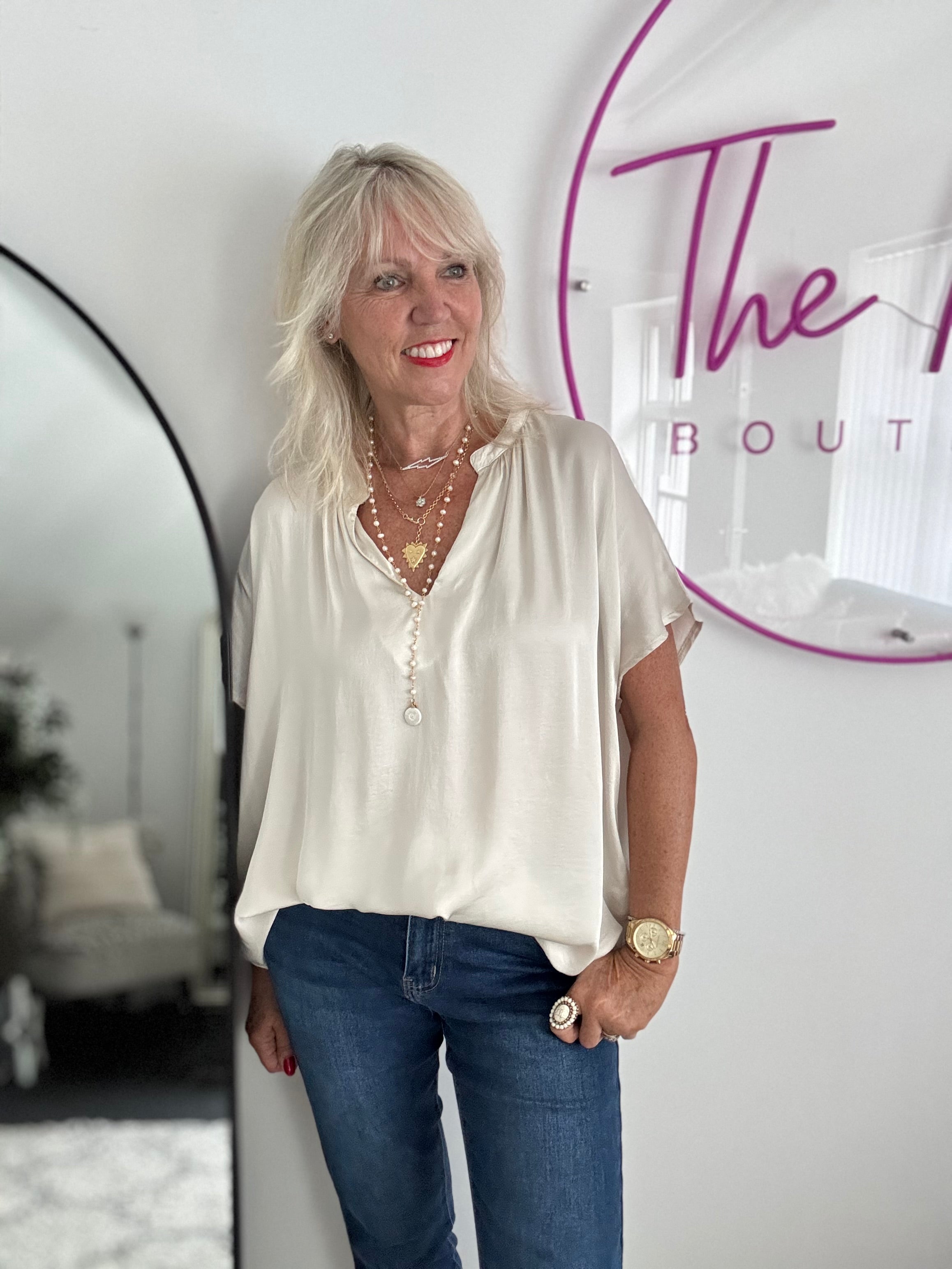 Luxe Silky Top in Ecru