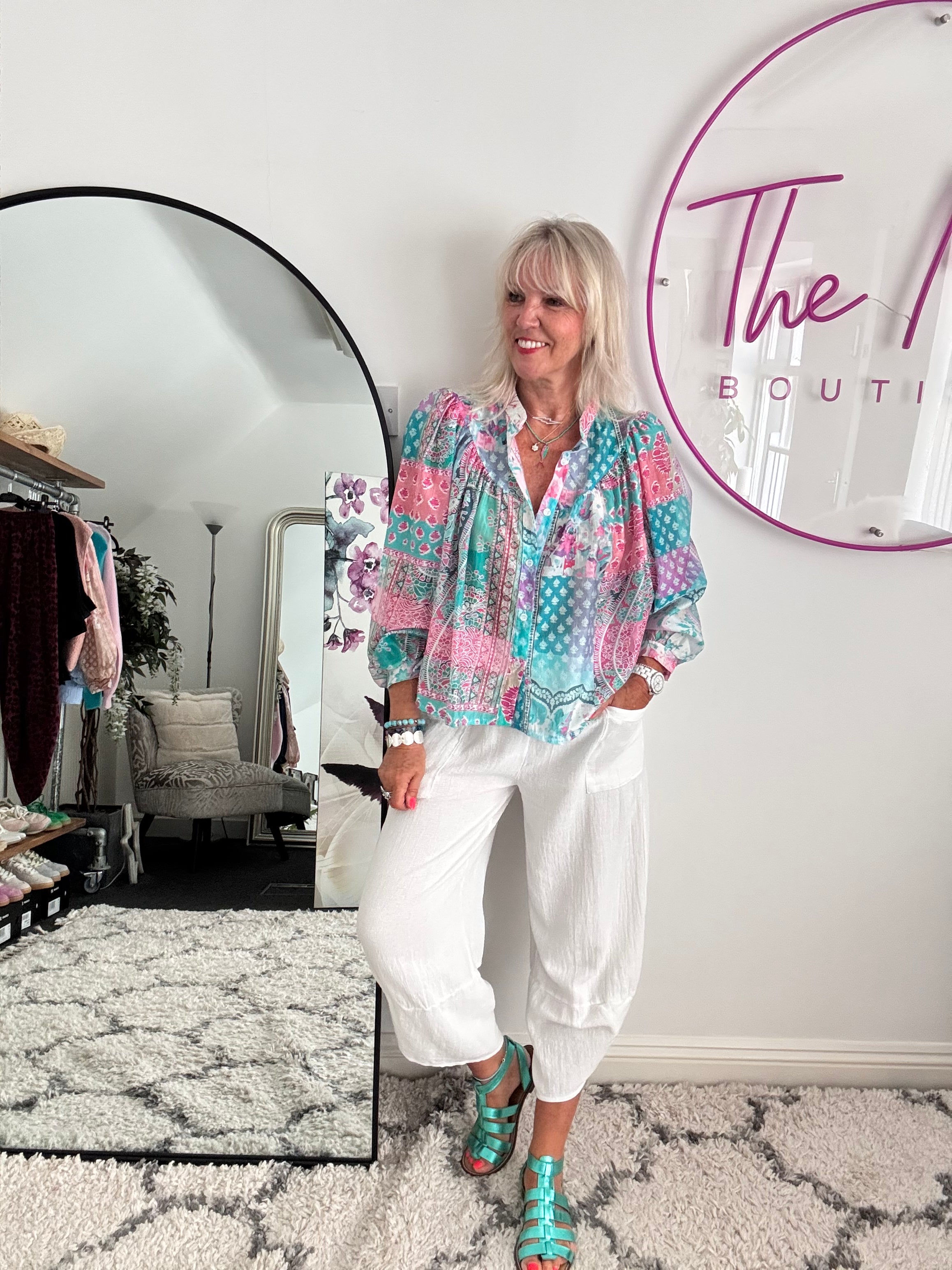 Patchwork Shirt in Fuchsia & Teal