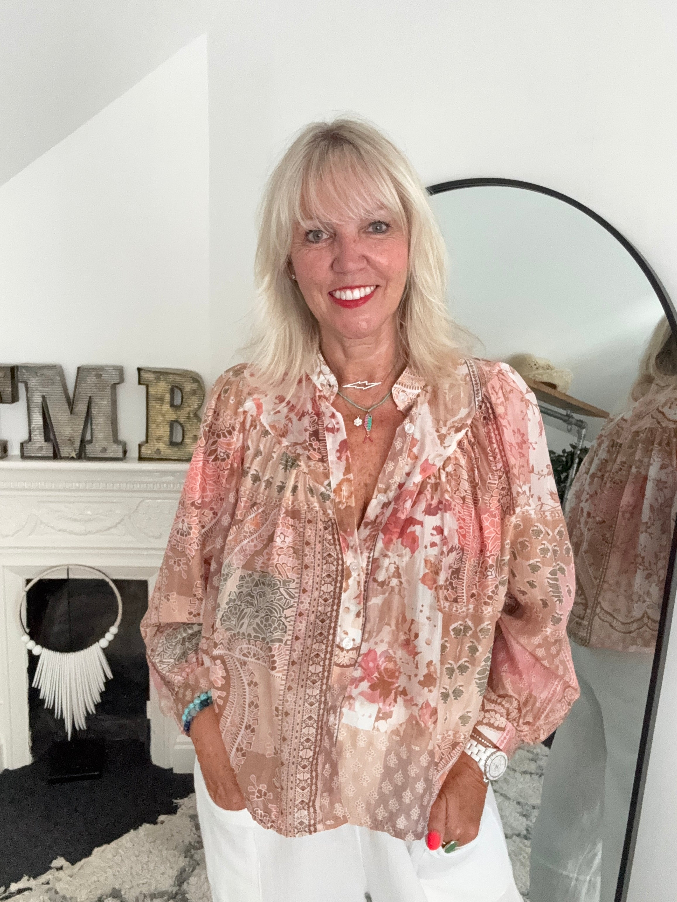 Patchwork Shirt in Coral & Pink