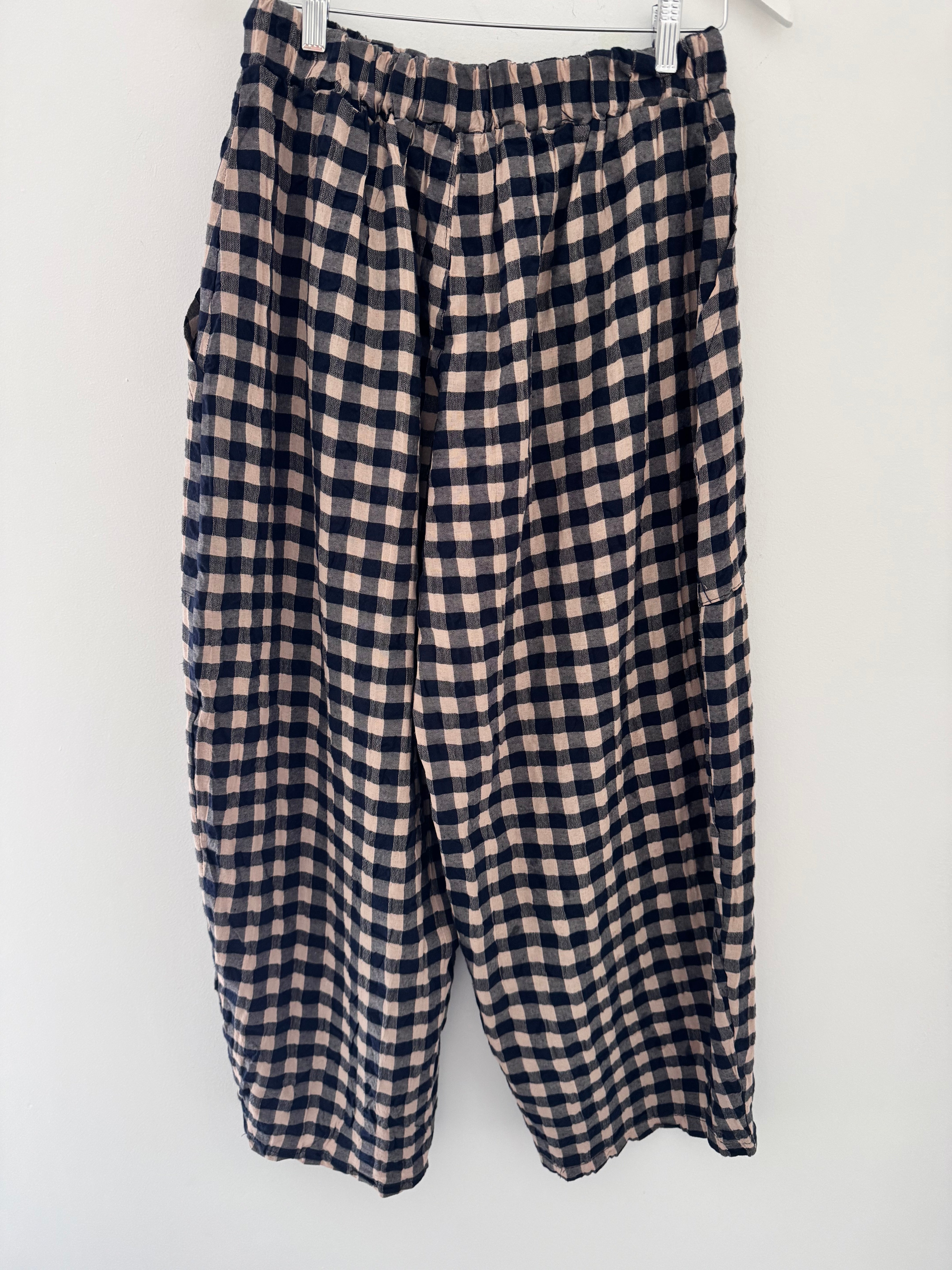 Barrel Check Trousers in Navy & Stone
