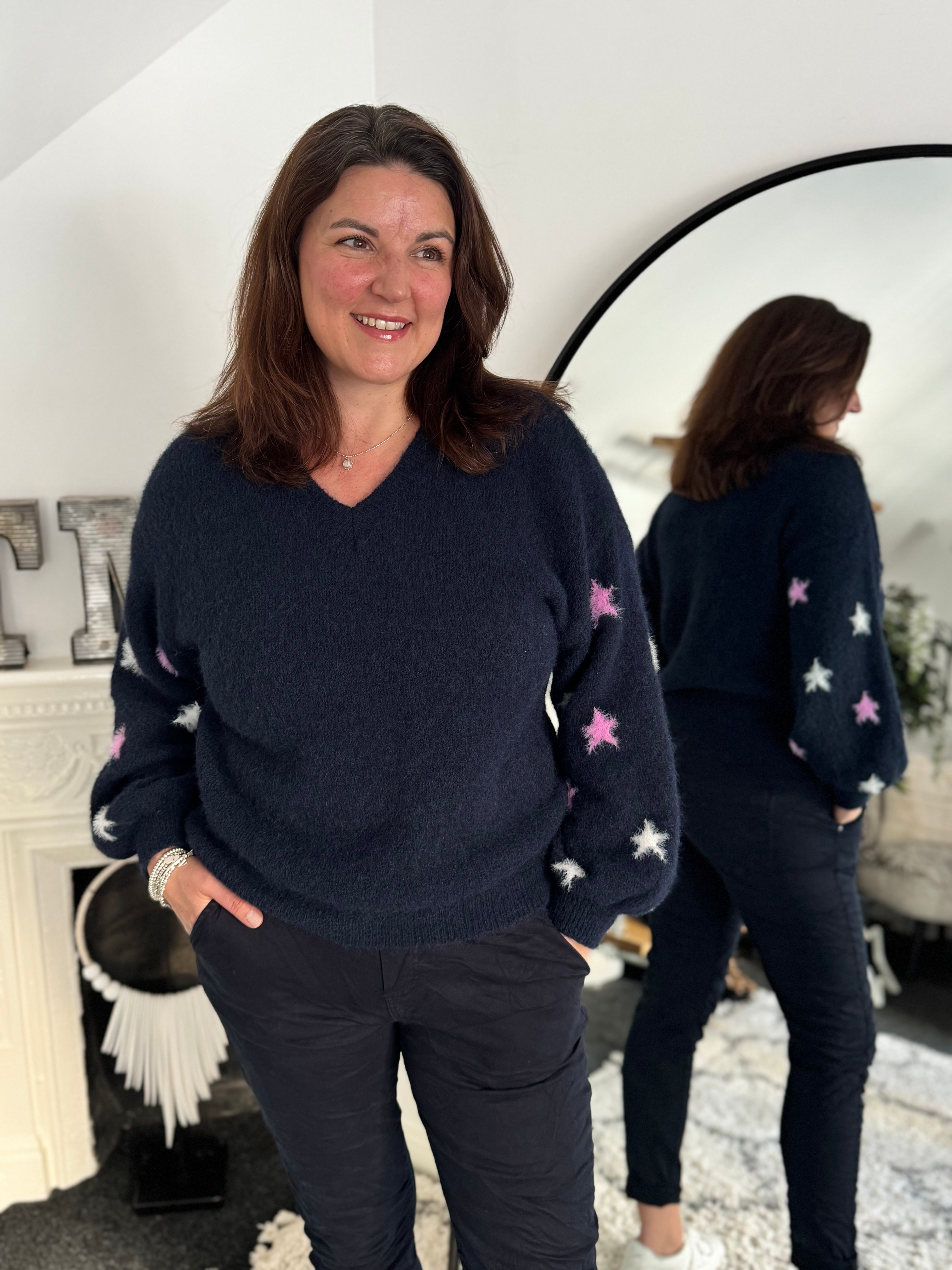 Cosy Jumper with Star Sleeves in Navy
