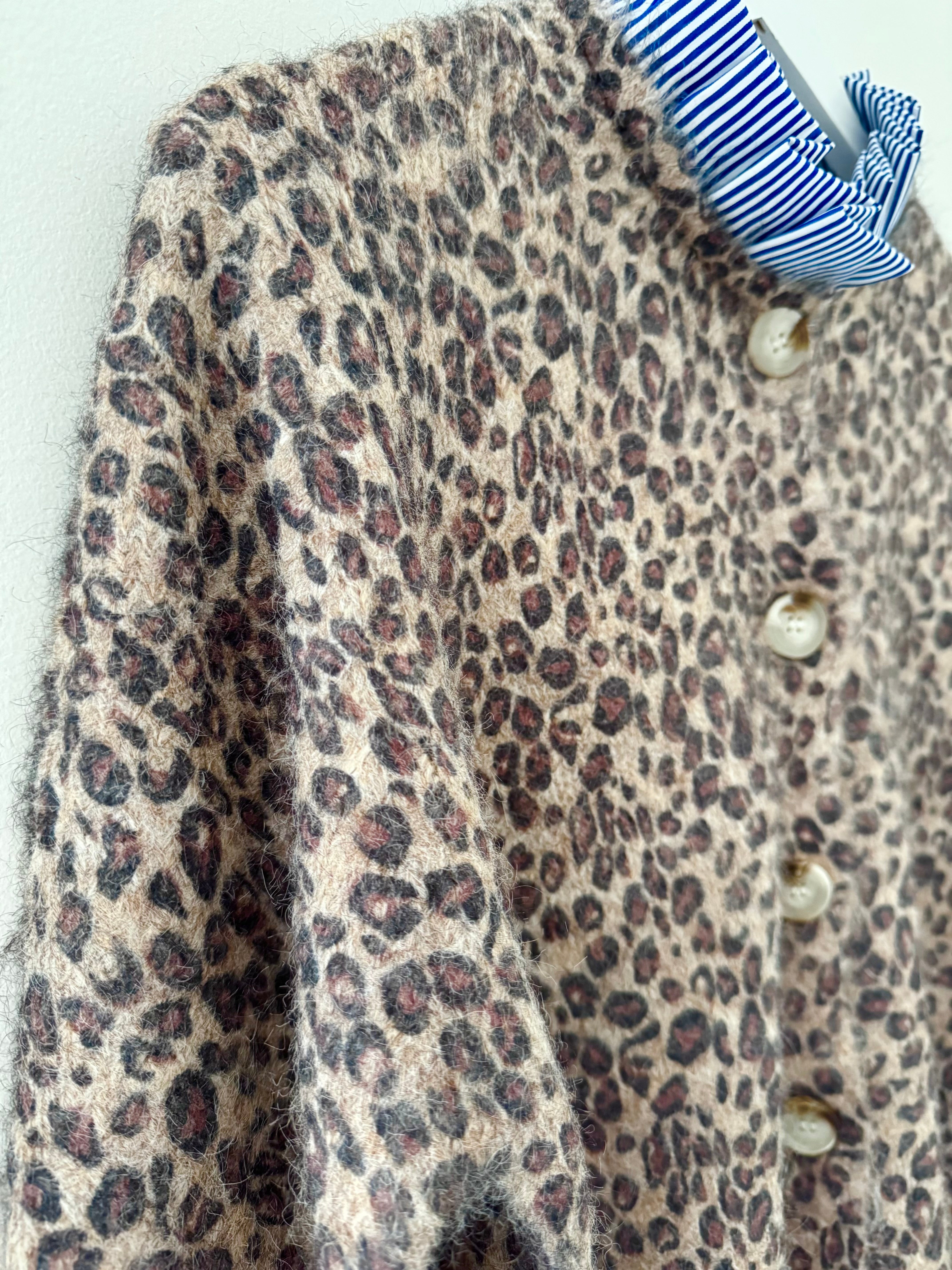 Leopard Cardi with Stripe Collar & Cuffs
