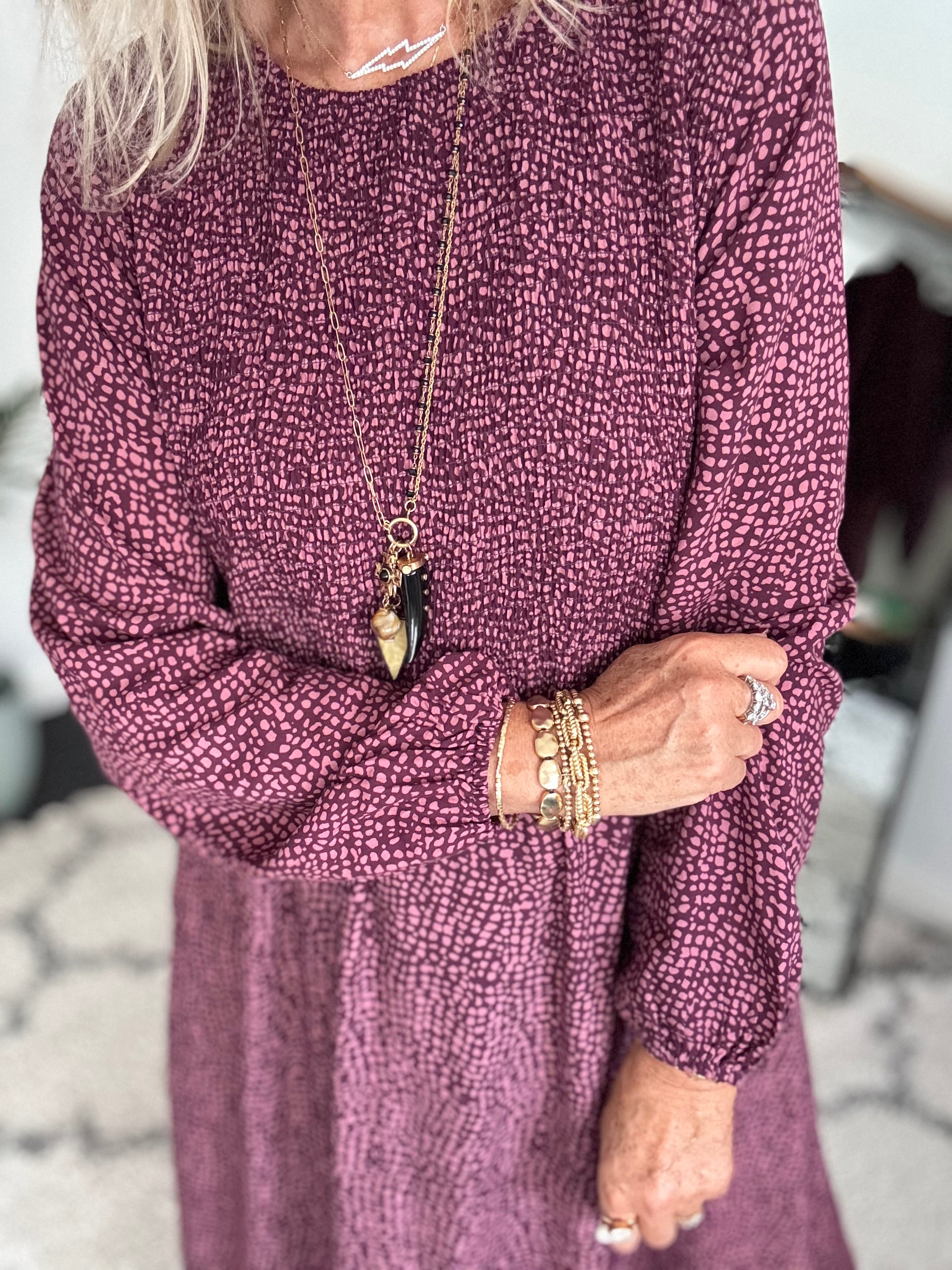 Shirred Dress in Plum