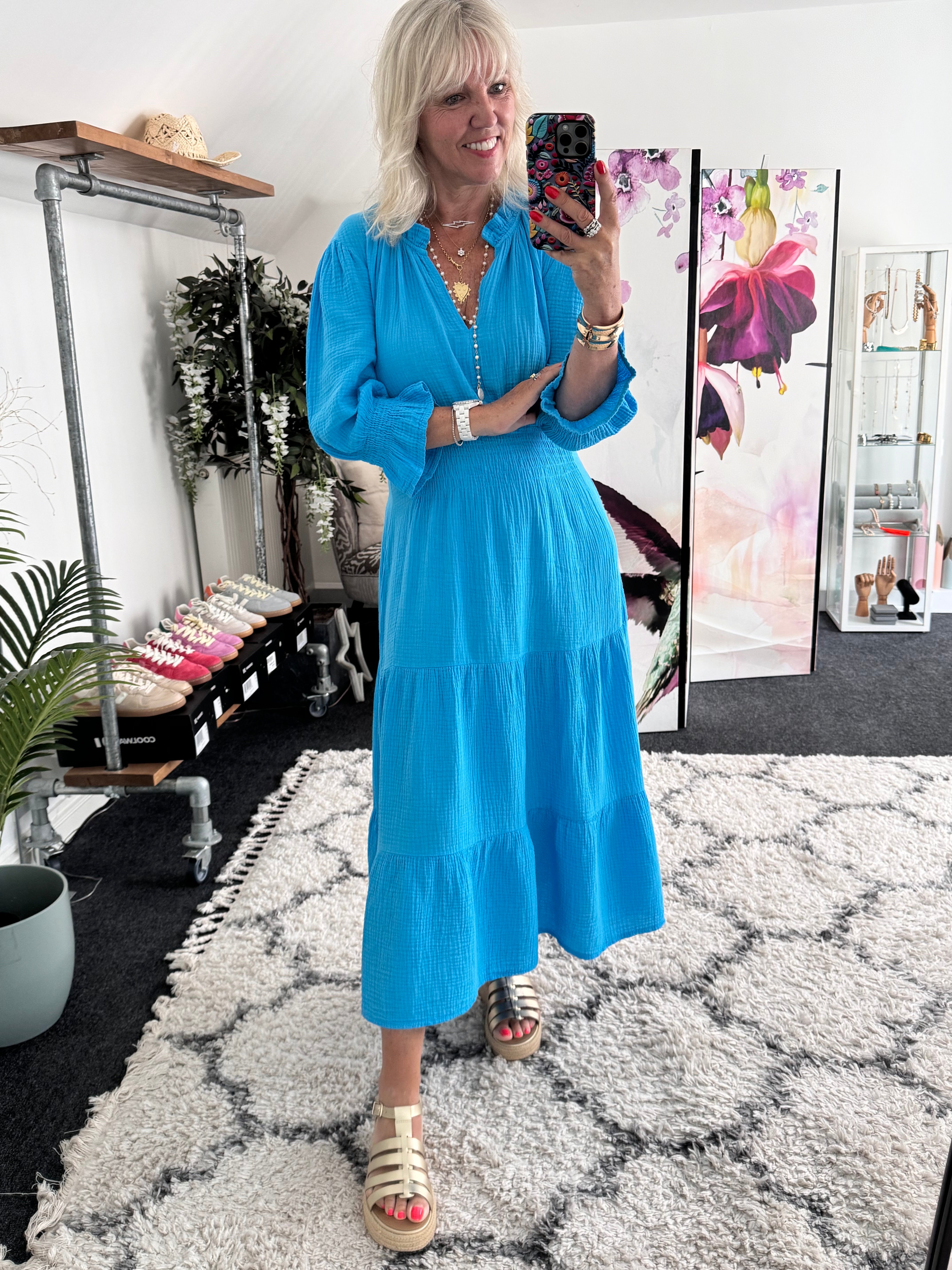 Cheesecloth Midi Dress in Azure Blue