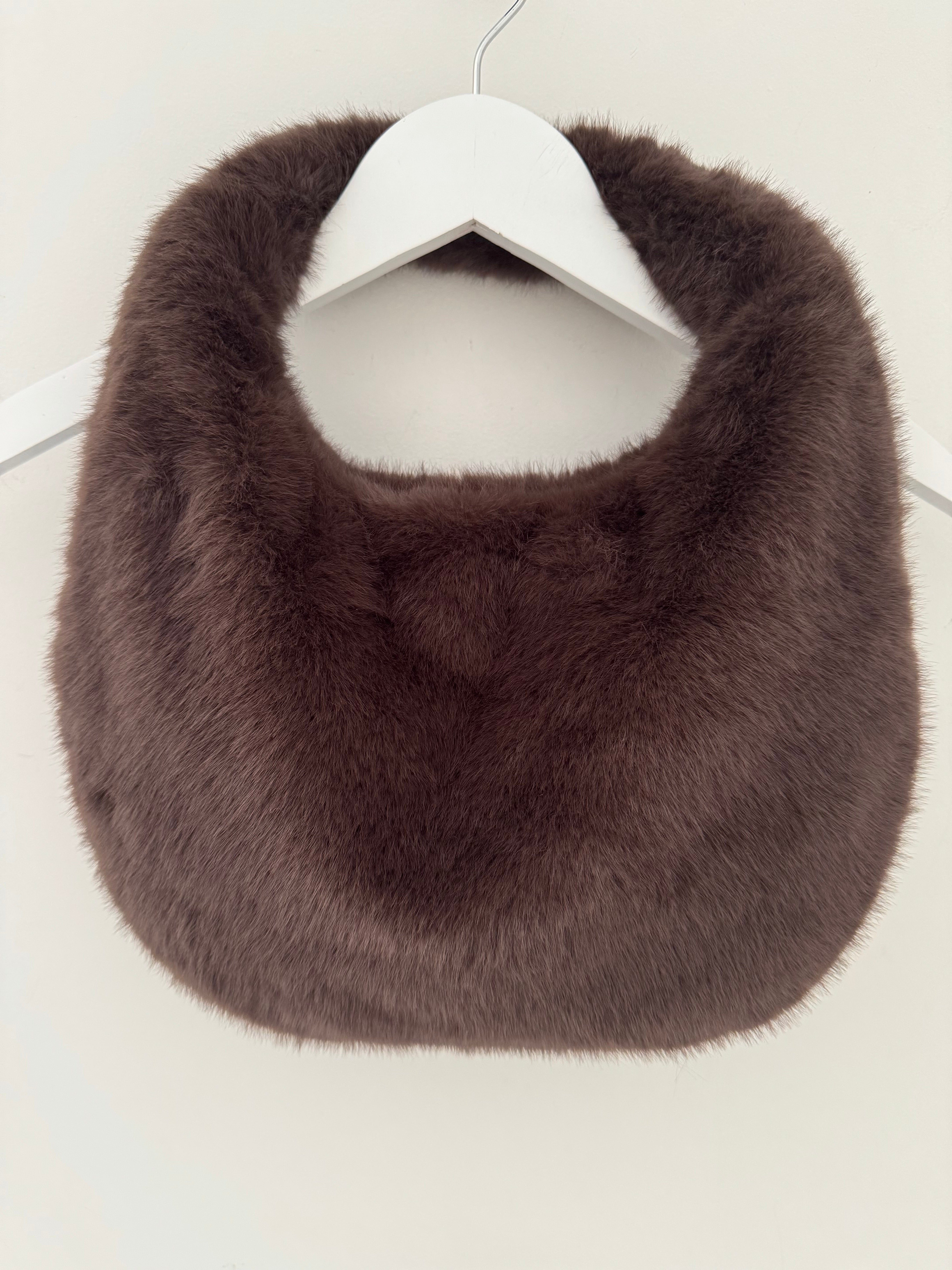 Faux Fur Grab Bag in Chocolate