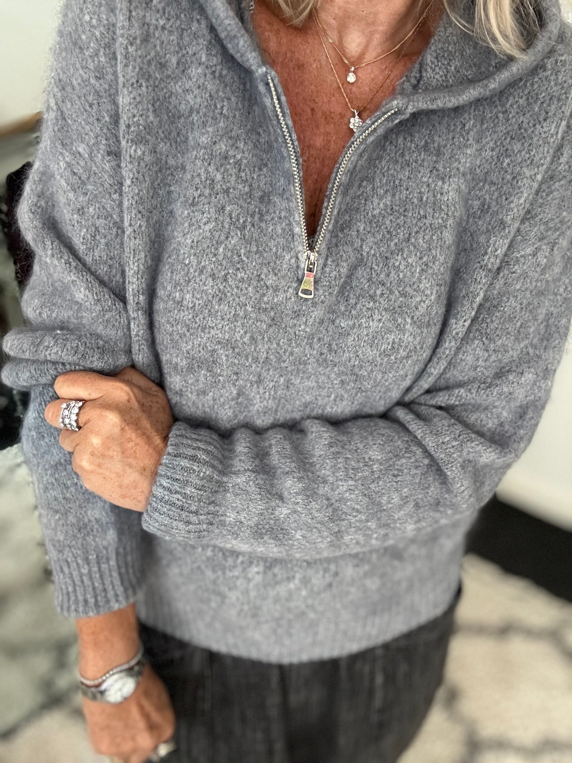 Hooded Mohair Jumper in Charcoal