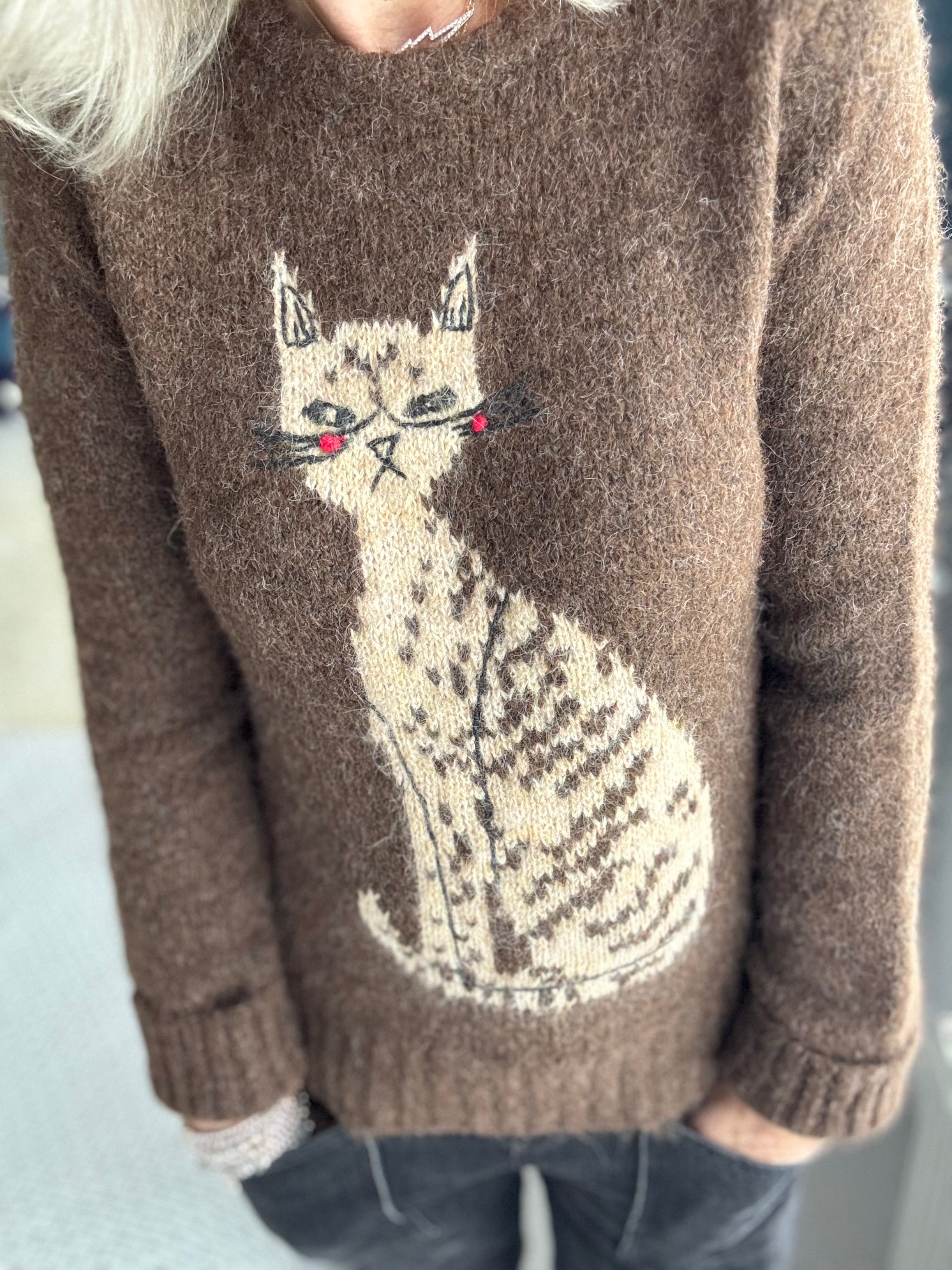 Luxe Jumper with Cat in Cocoa