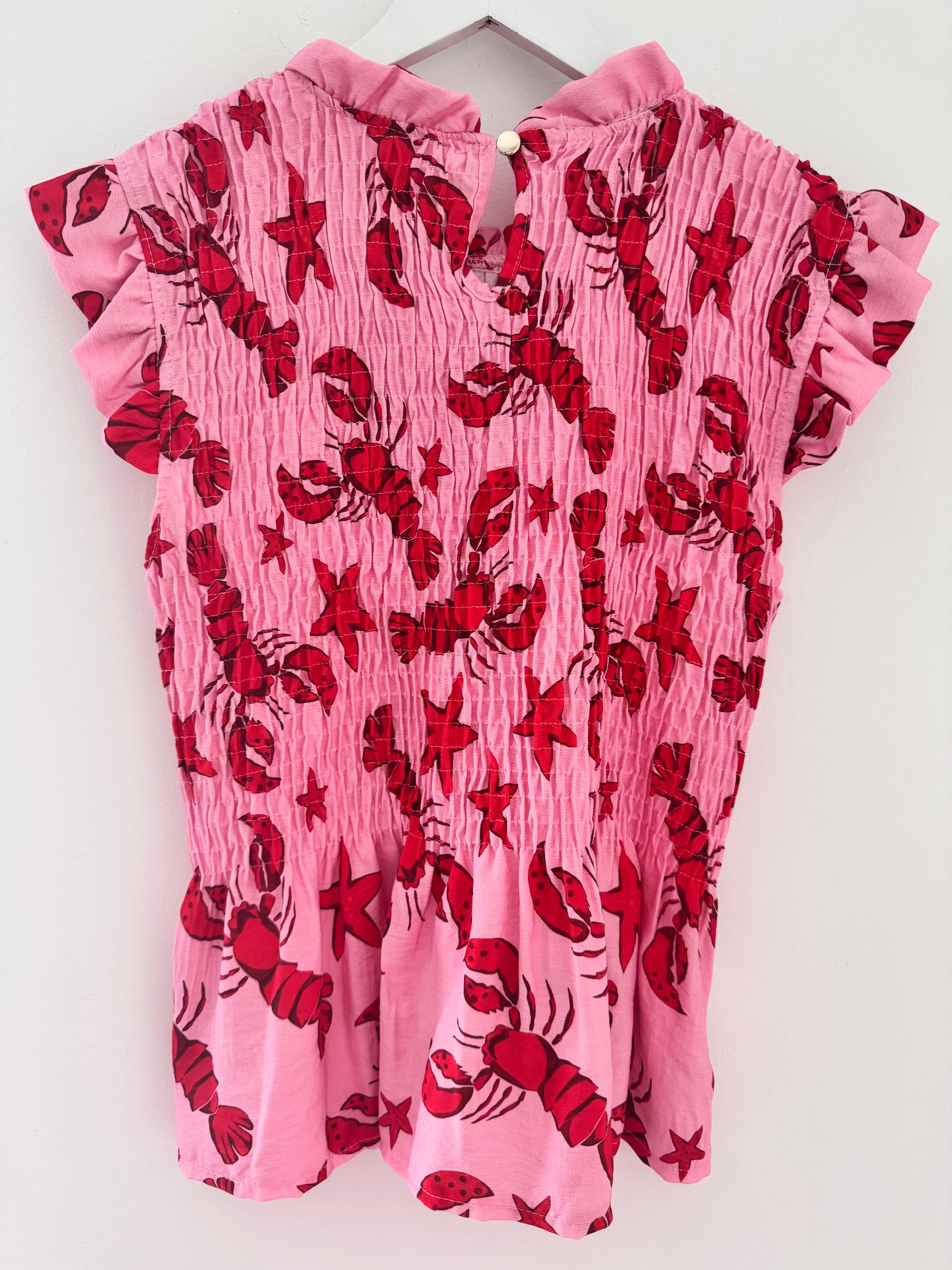Shirred Lobster Top in Pink & Red