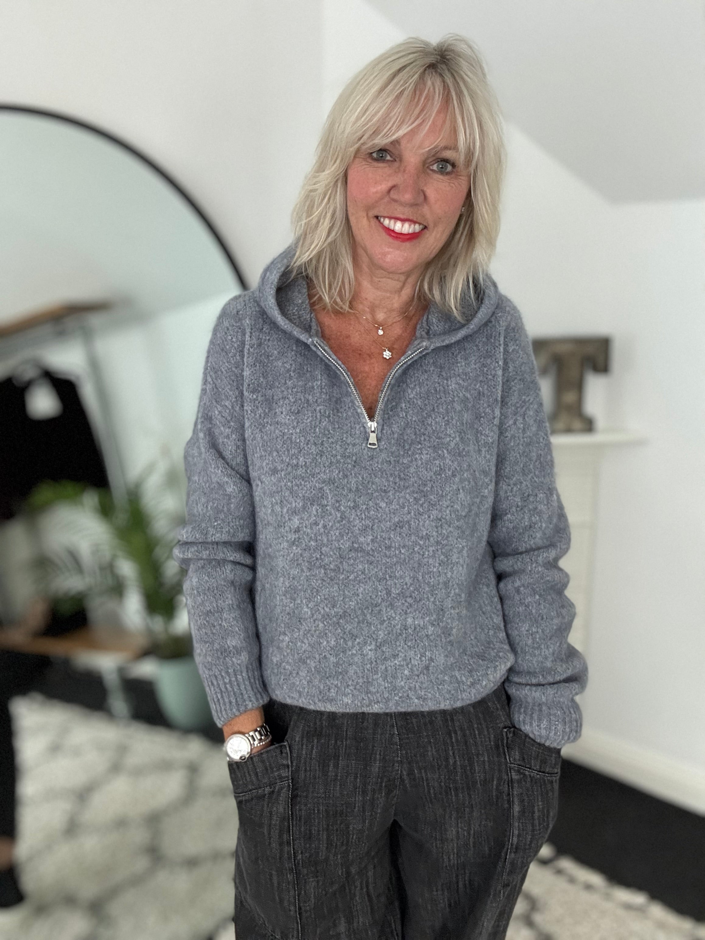 Hooded Mohair Jumper in Charcoal