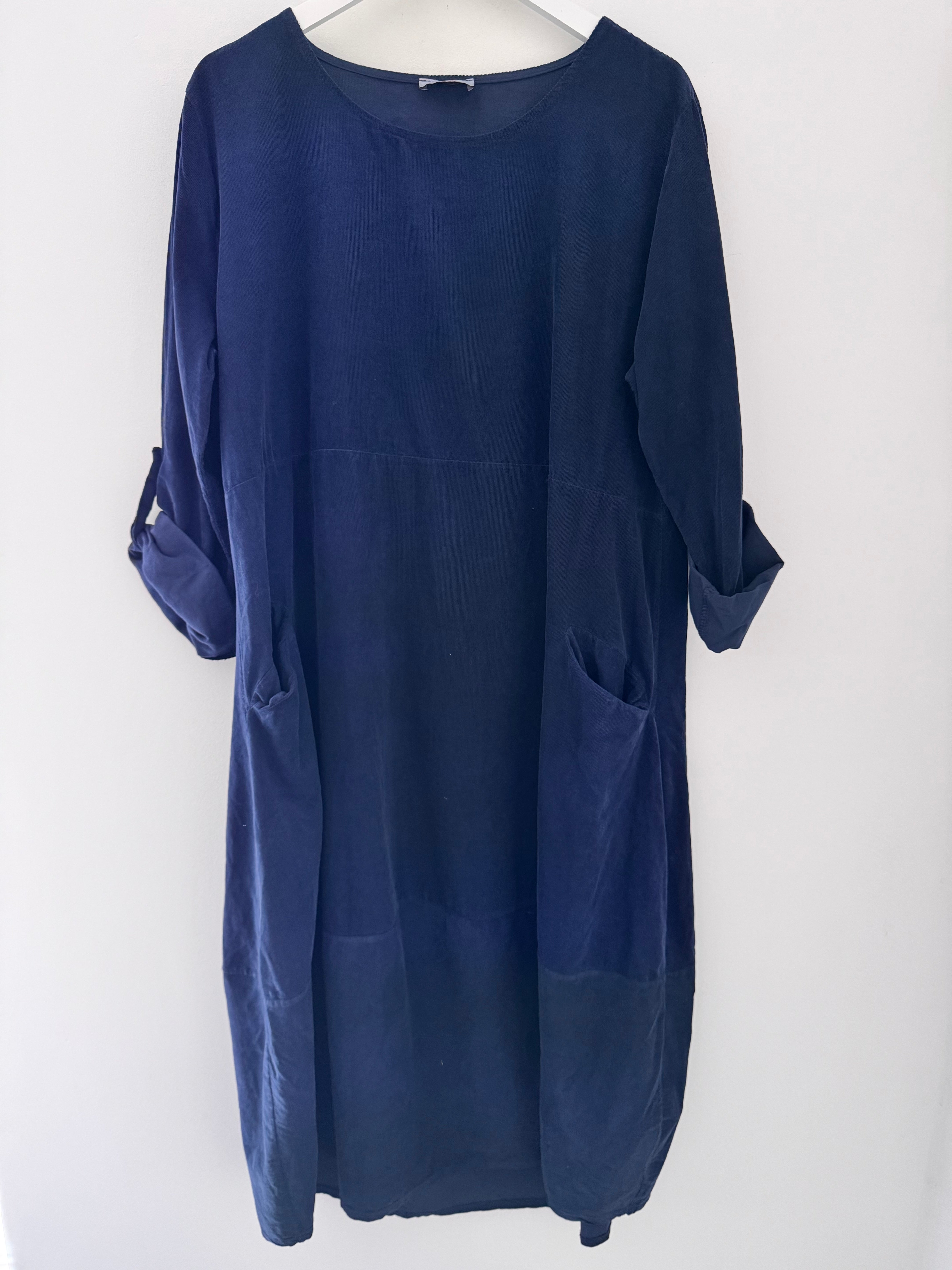 Fine Cord Cocoon Dress in Navy