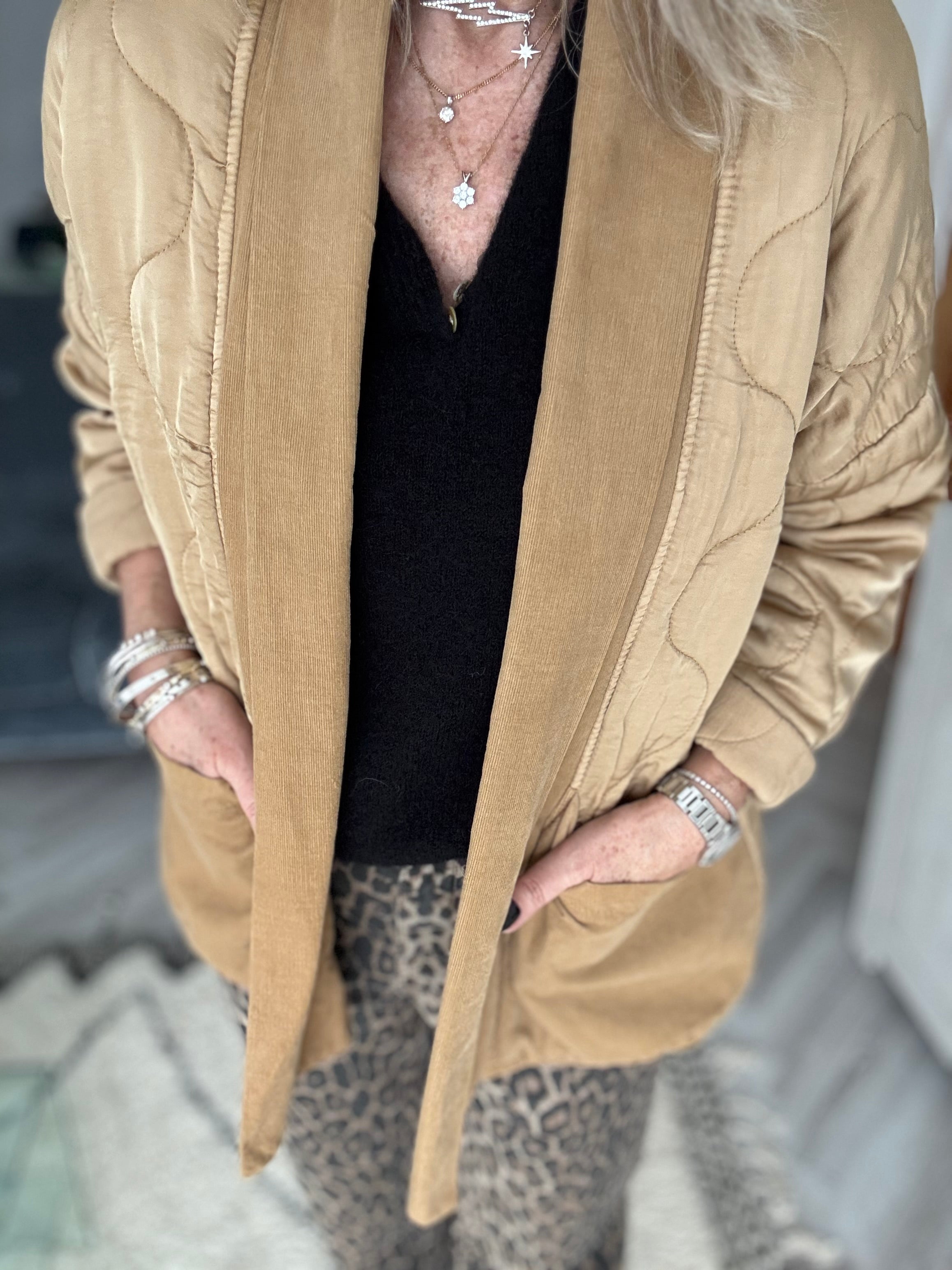 Silky Quilted Jacket in Old Gold