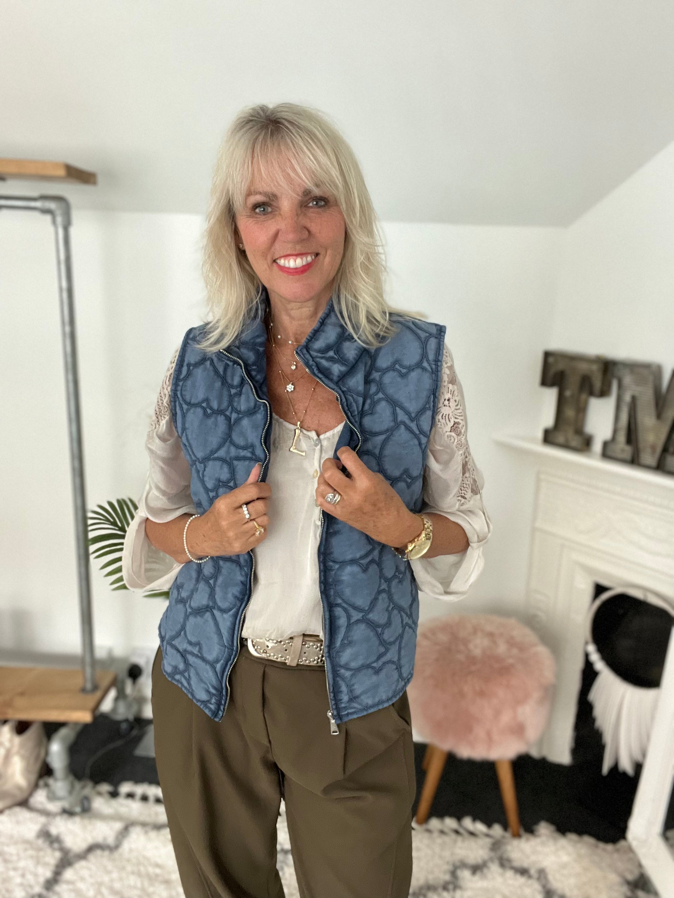 Quilted Gilet with Denim Hearts