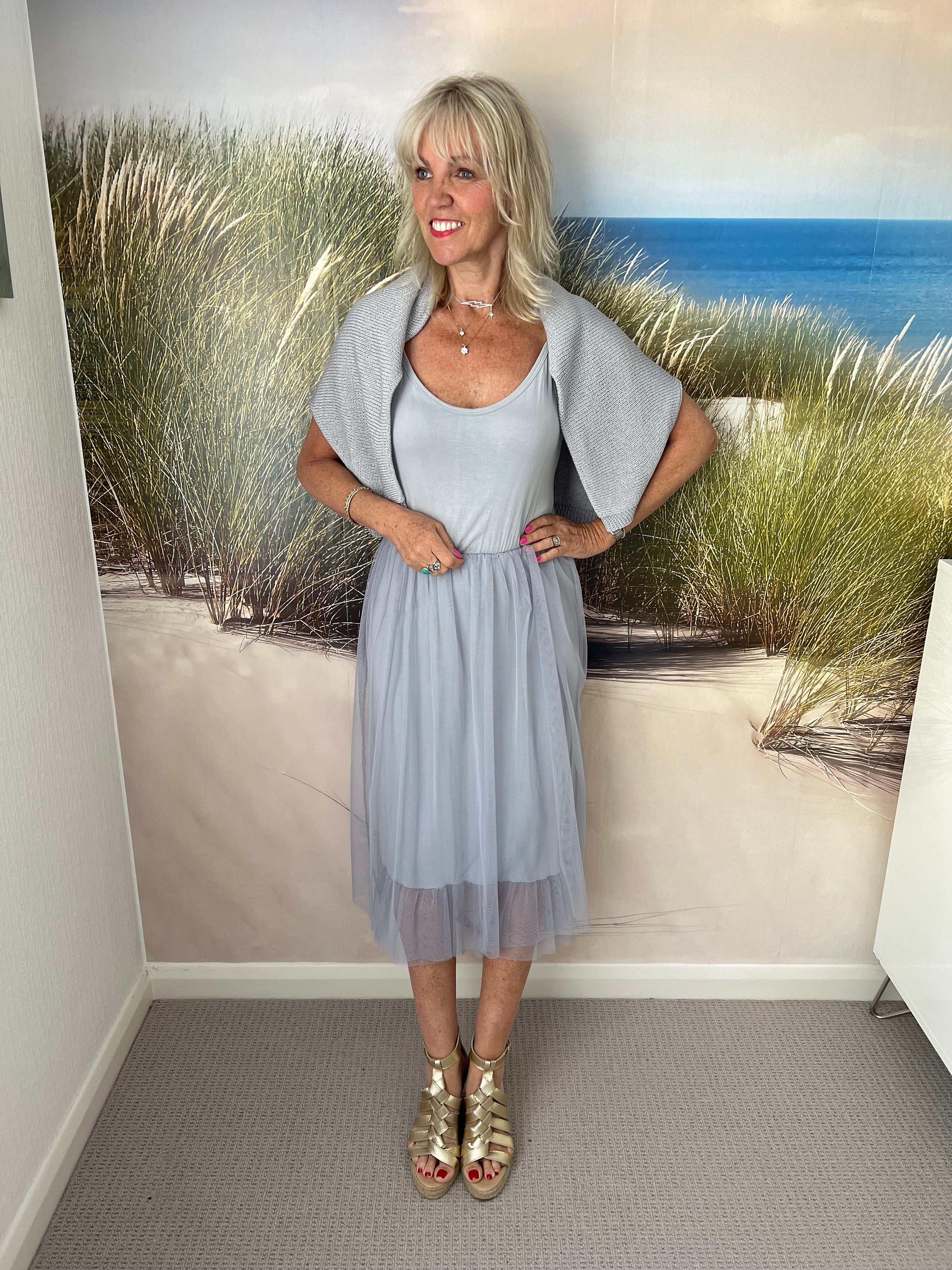 Two Piece Tulle Dress & Jumper in Silver Grey