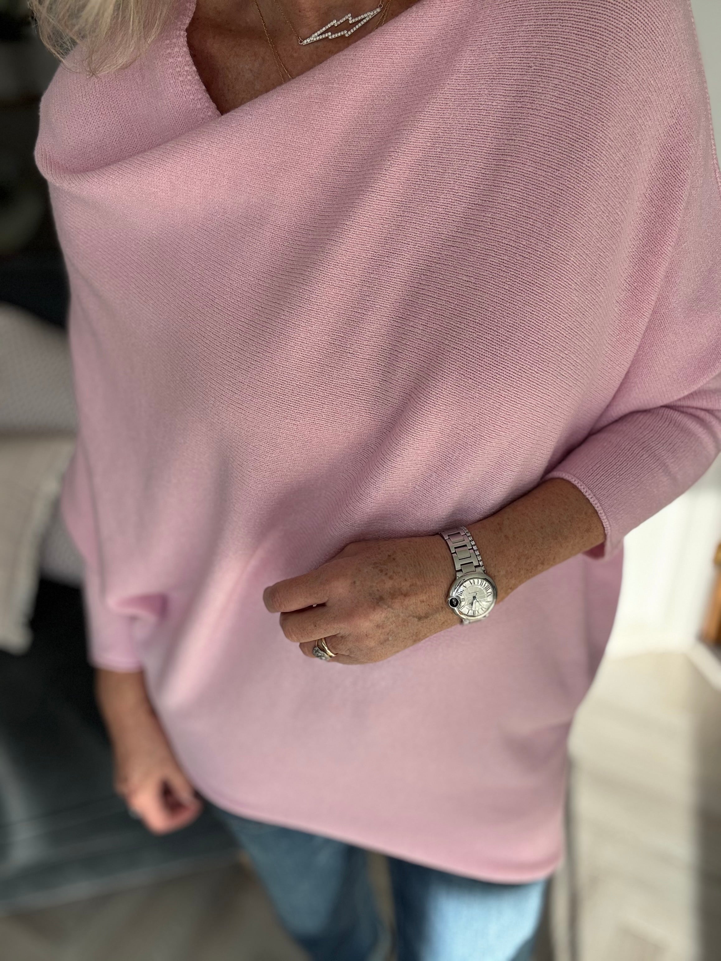 Cowl Neck Asymmetric Jumper in Pink