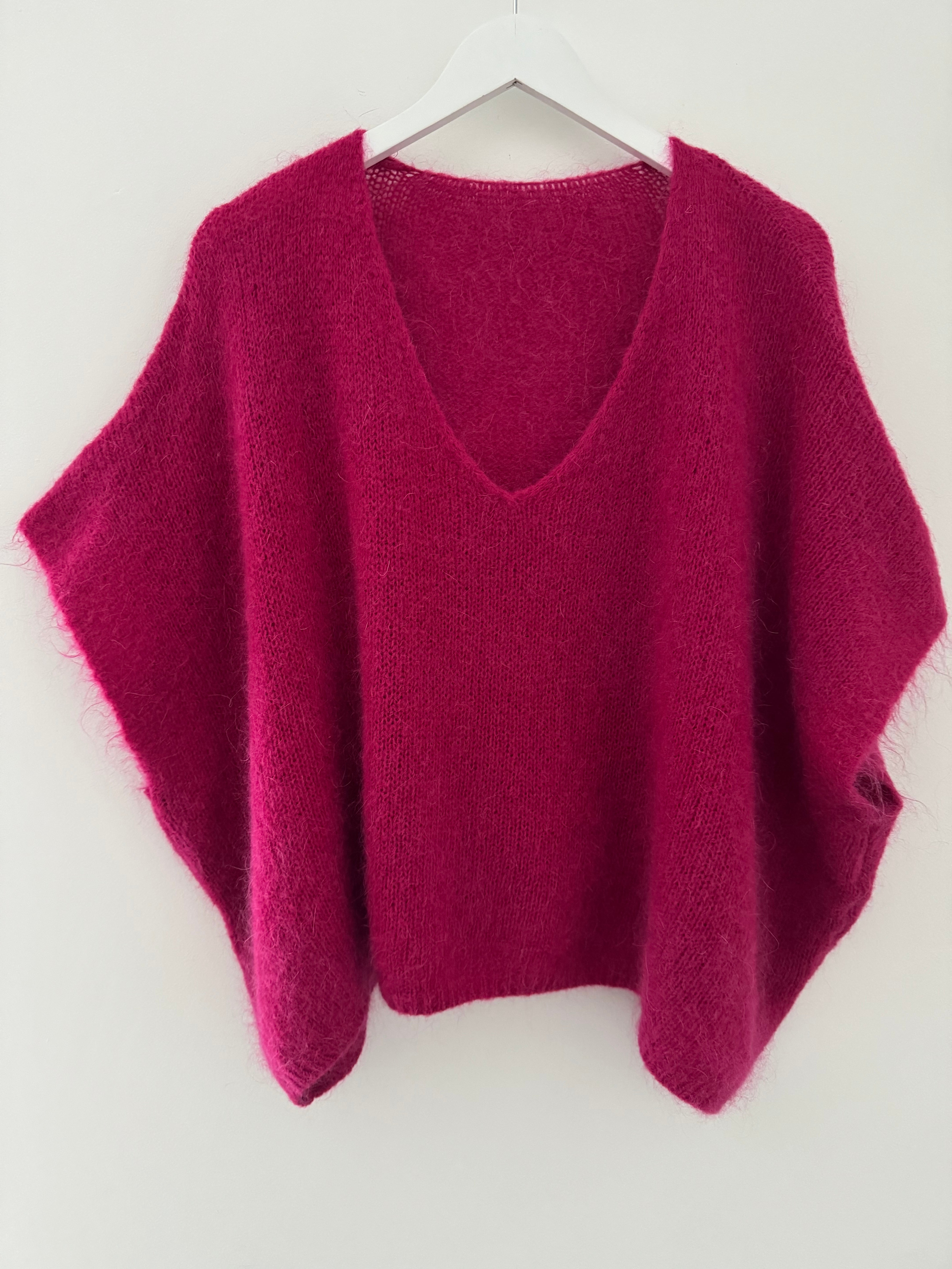 Mohair V Neck Tank in Raspberry