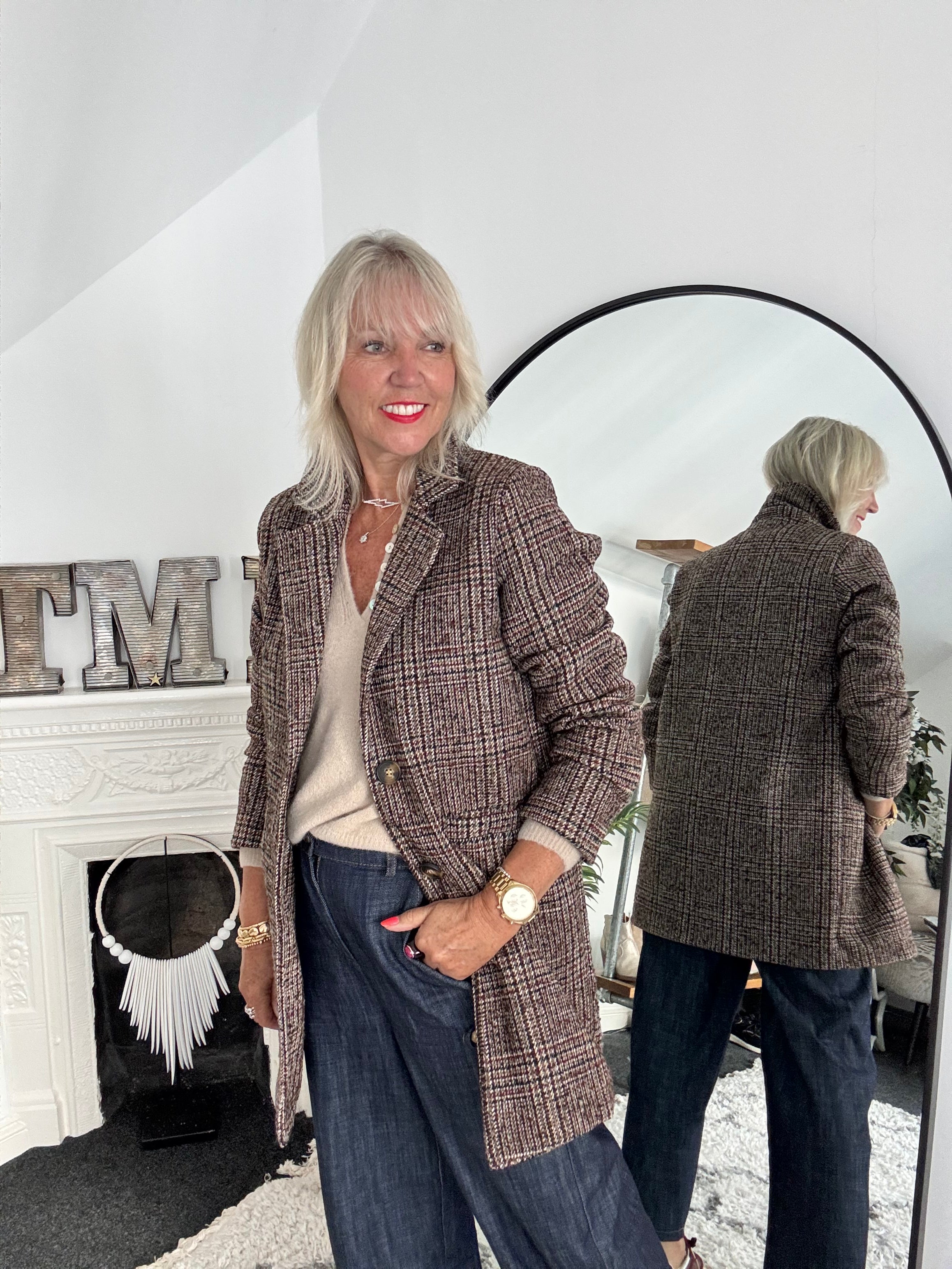 Luxe Tweed Coat in Chocolate & Ecru