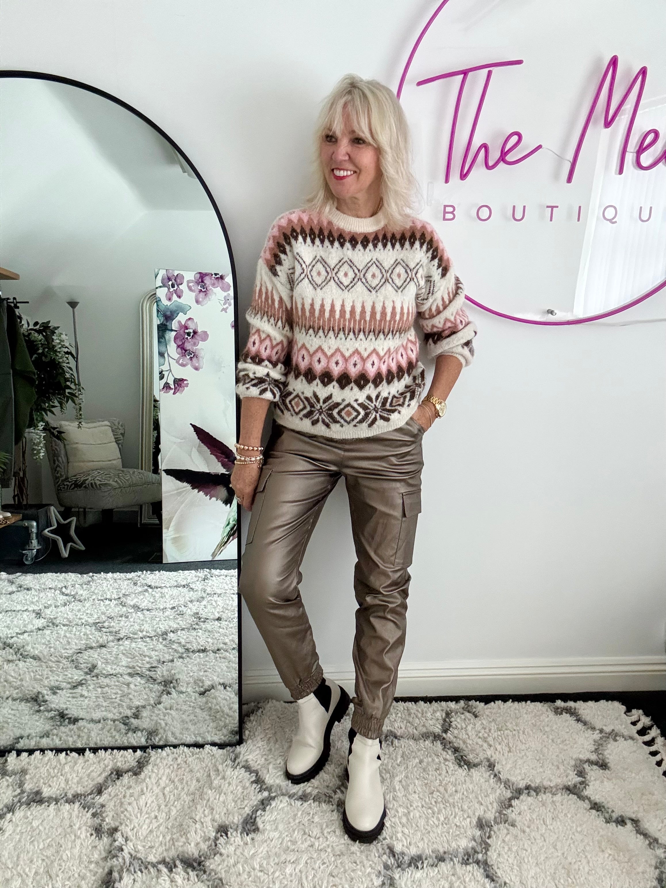 Softie Pattern Jumper in Pink & Mocha