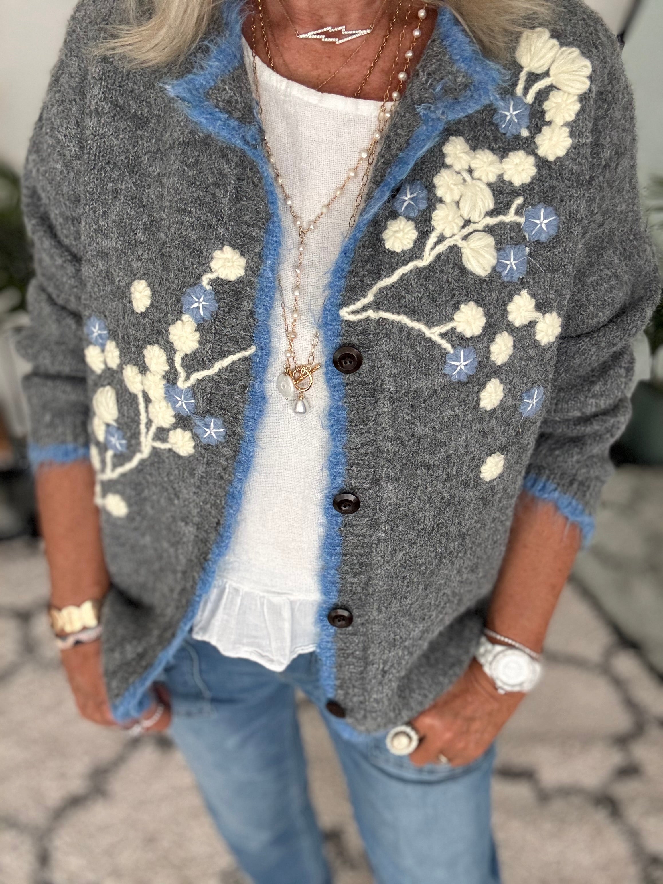 Soft Cardi with Embroidered Flowers