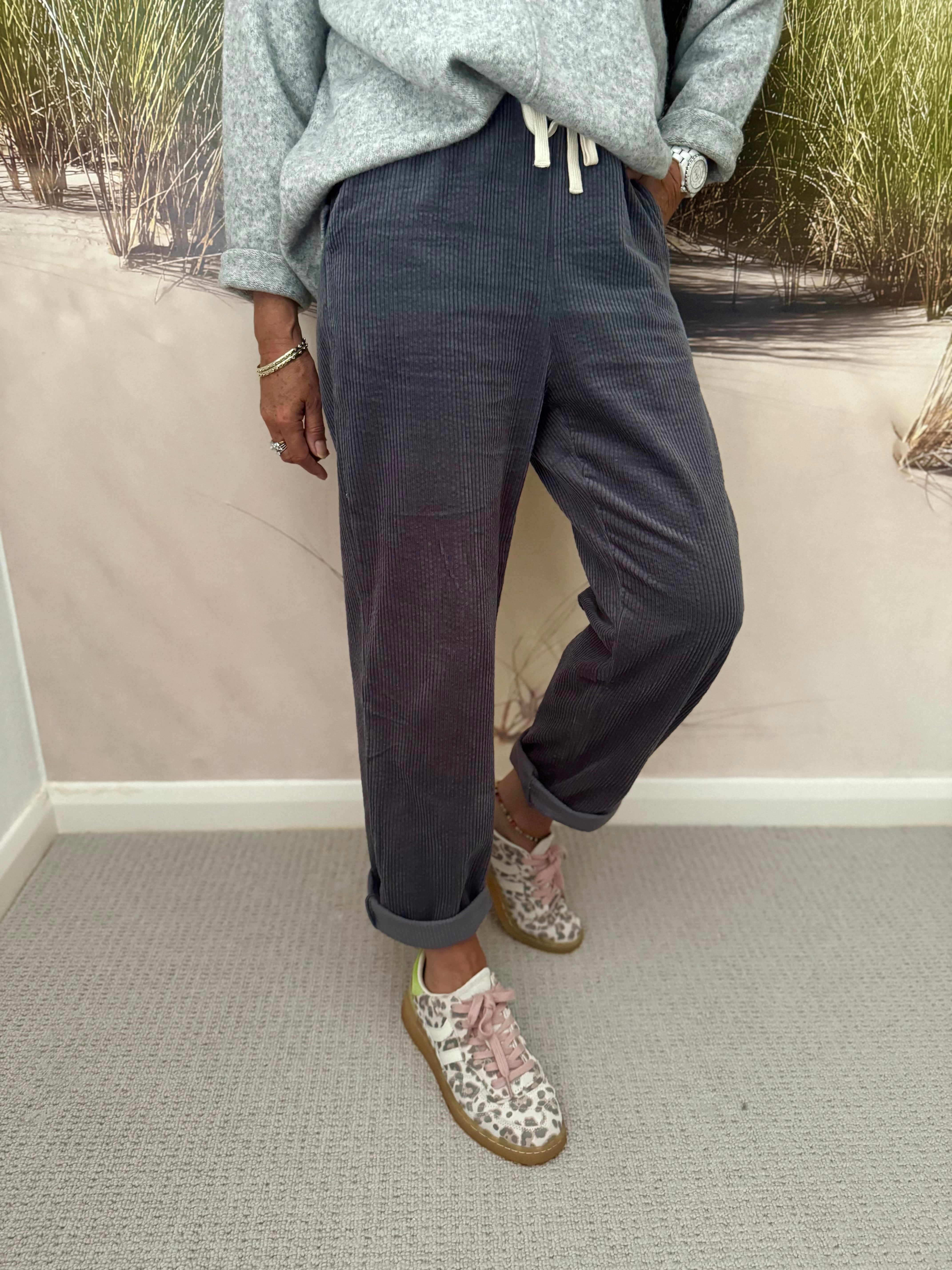 Luxe Cord Joggers in Deep Grey